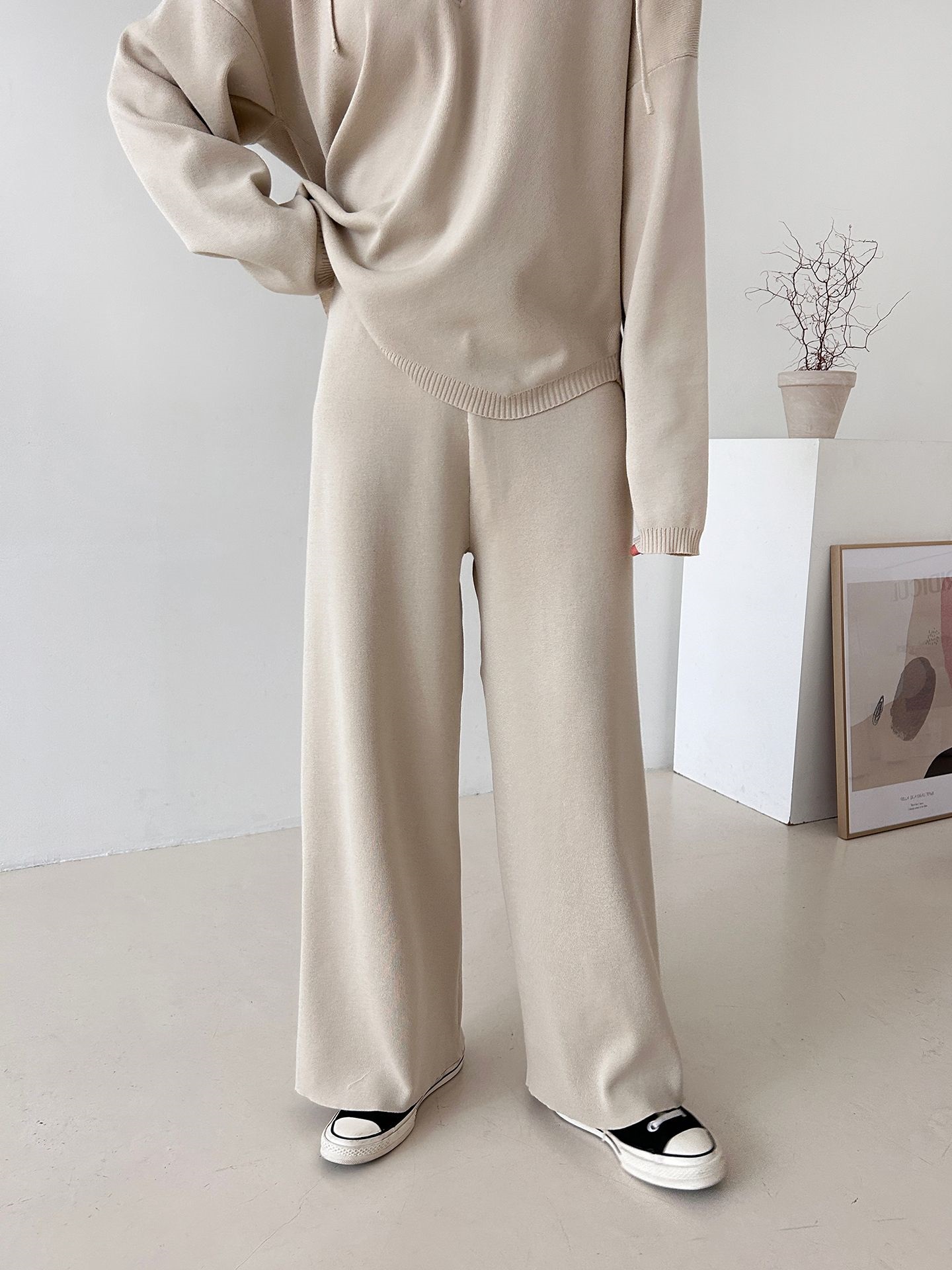 ハーフジップフードウエストゴムセットアップパンツニット | 詳細画像13