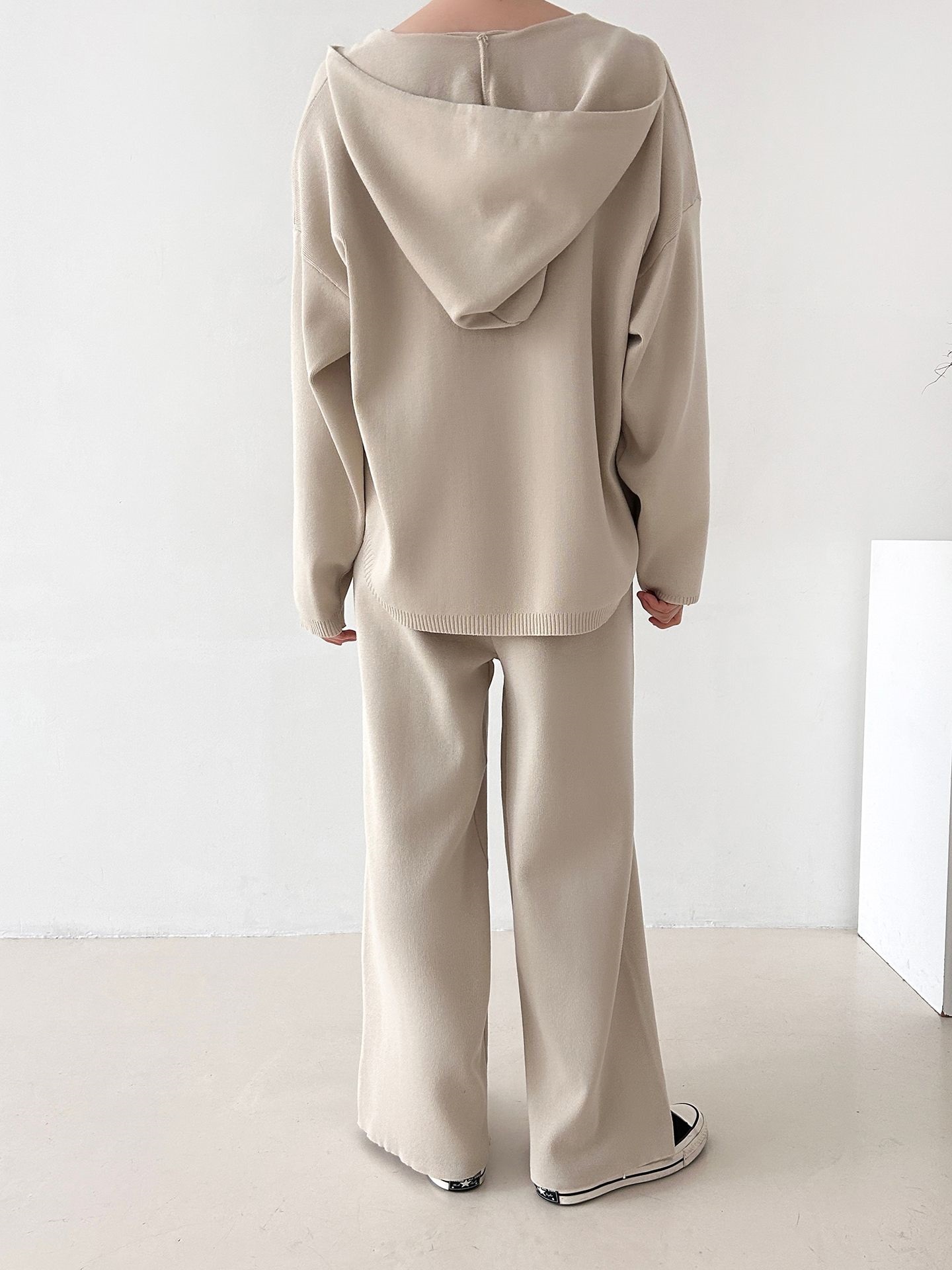 ハーフジップフードウエストゴムセットアップパンツニット | 詳細画像14