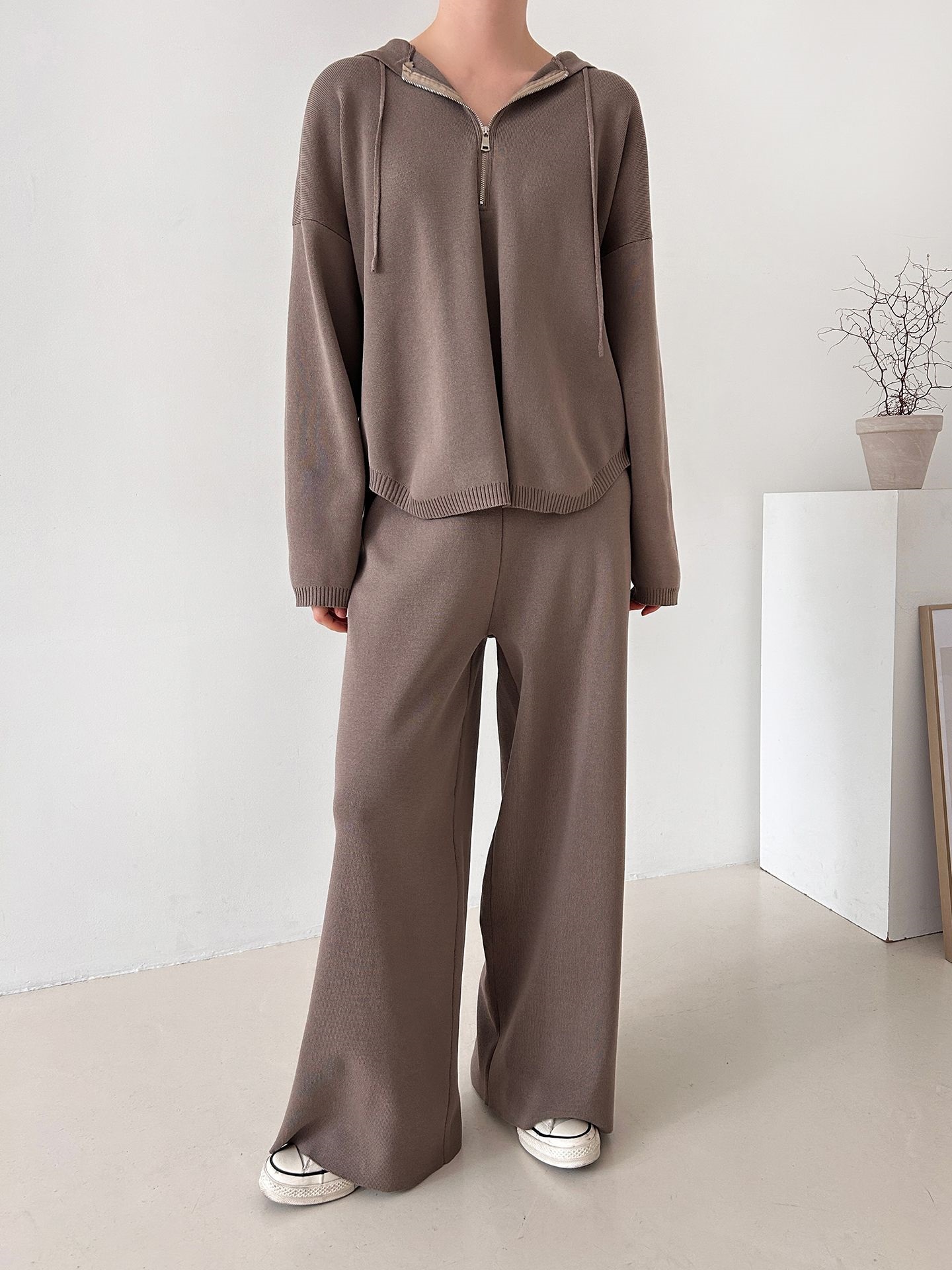 ハーフジップフードウエストゴムセットアップパンツニット | 詳細画像20