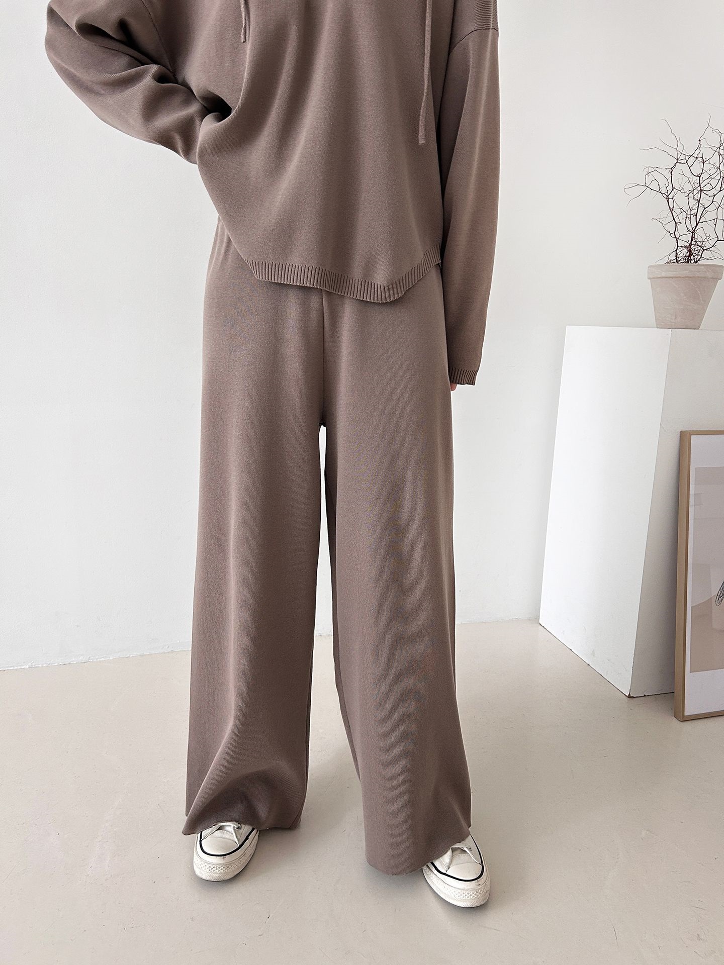 ハーフジップフードウエストゴムセットアップパンツニット | 詳細画像24