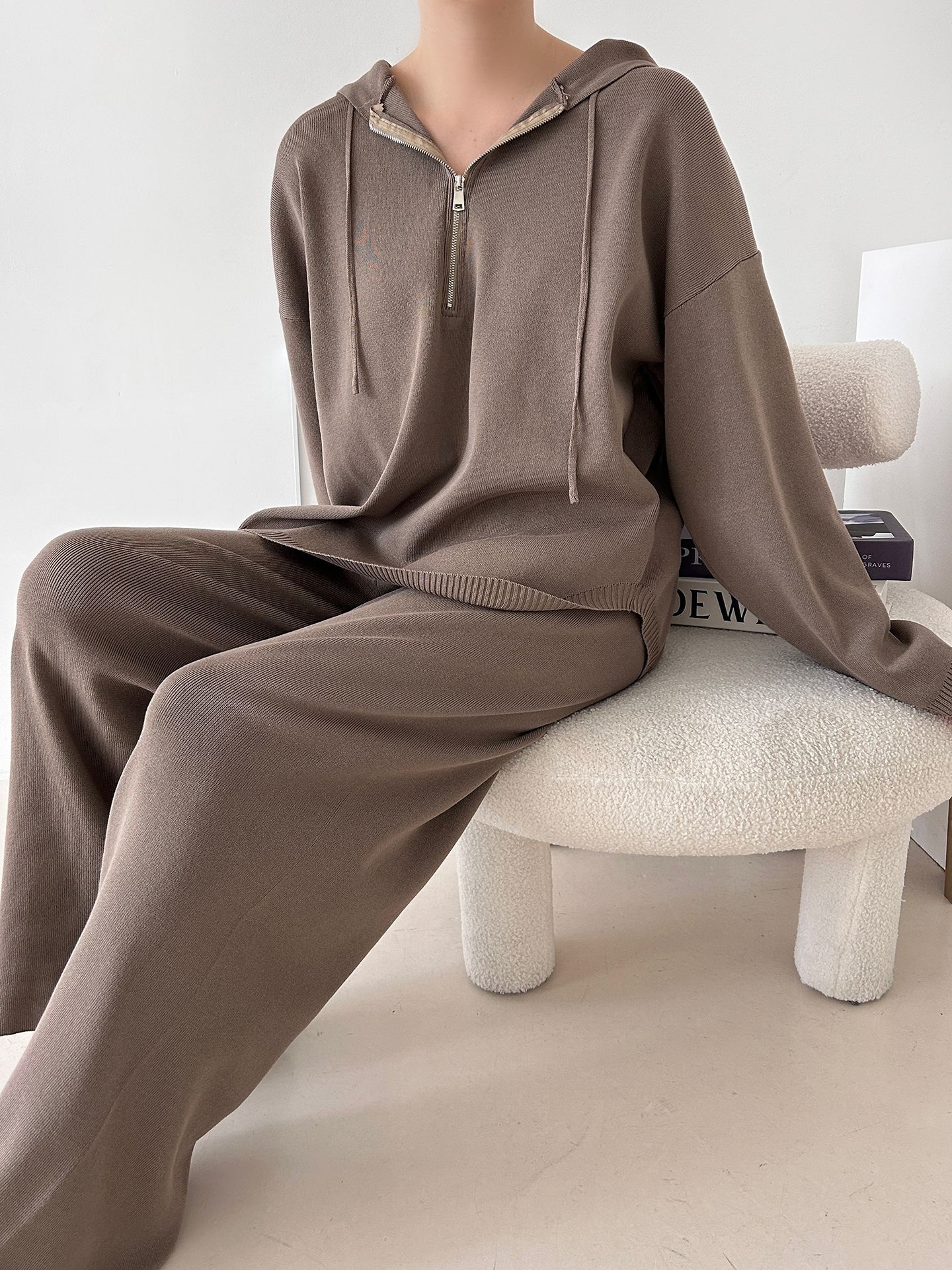 ハーフジップフードウエストゴムセットアップパンツニット | 詳細画像25