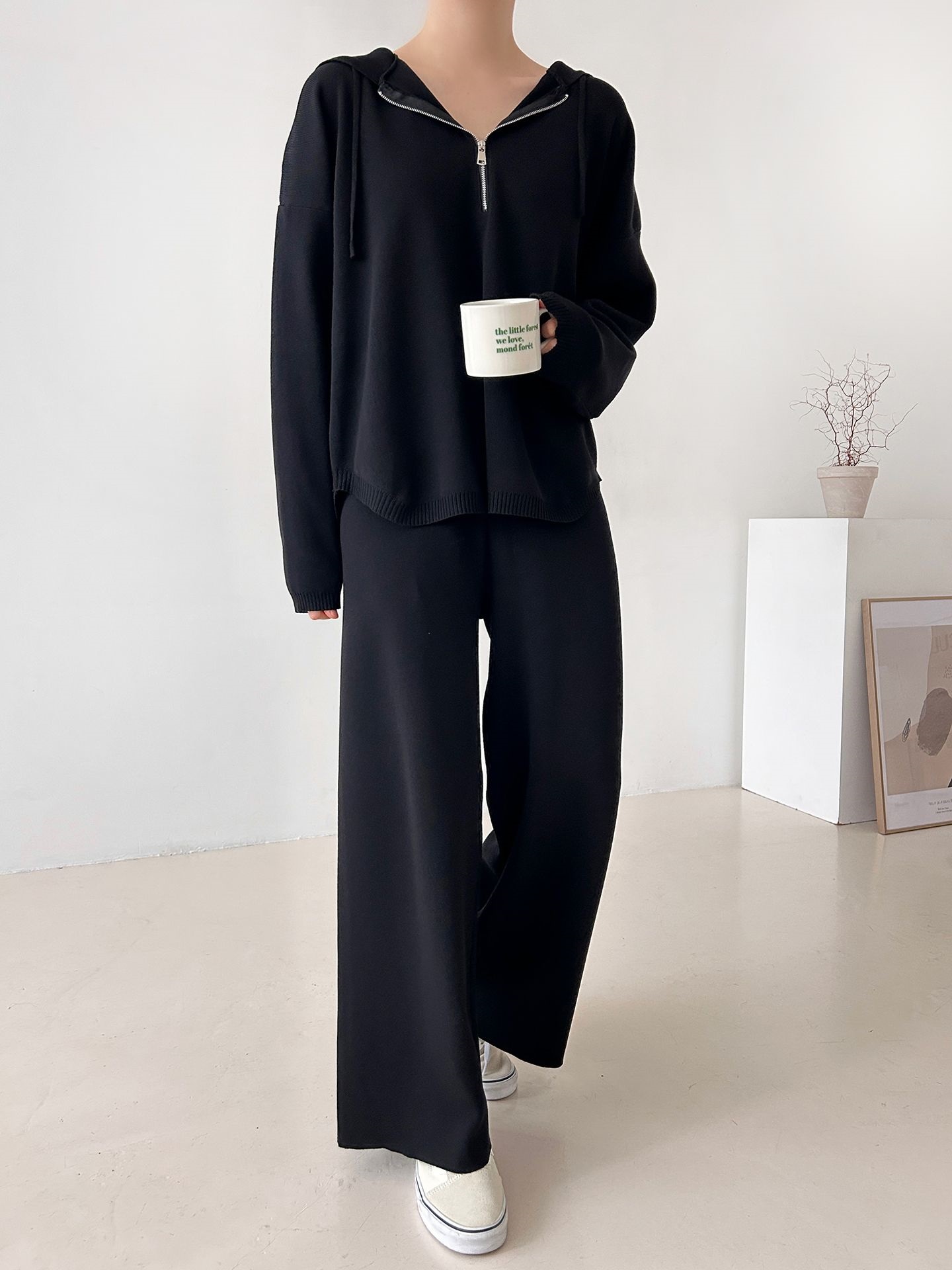 ハーフジップフードウエストゴムセットアップパンツニット | 詳細画像27