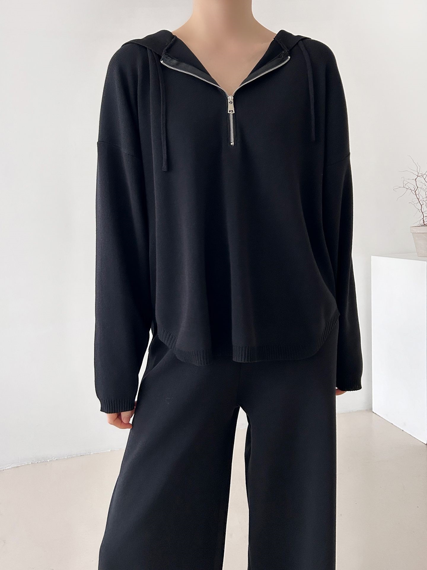 ハーフジップフードウエストゴムセットアップパンツニット | 詳細画像28