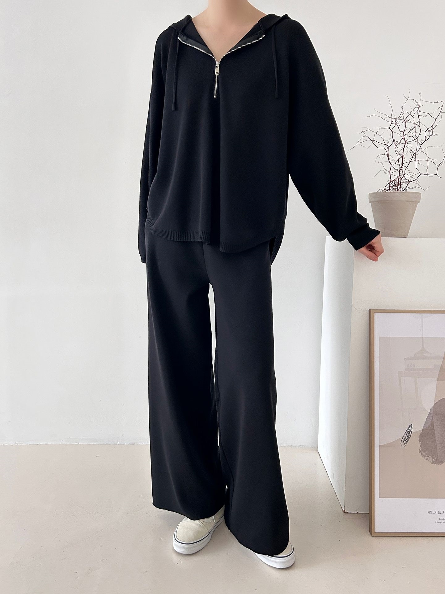 ハーフジップフードウエストゴムセットアップパンツニット | 詳細画像29