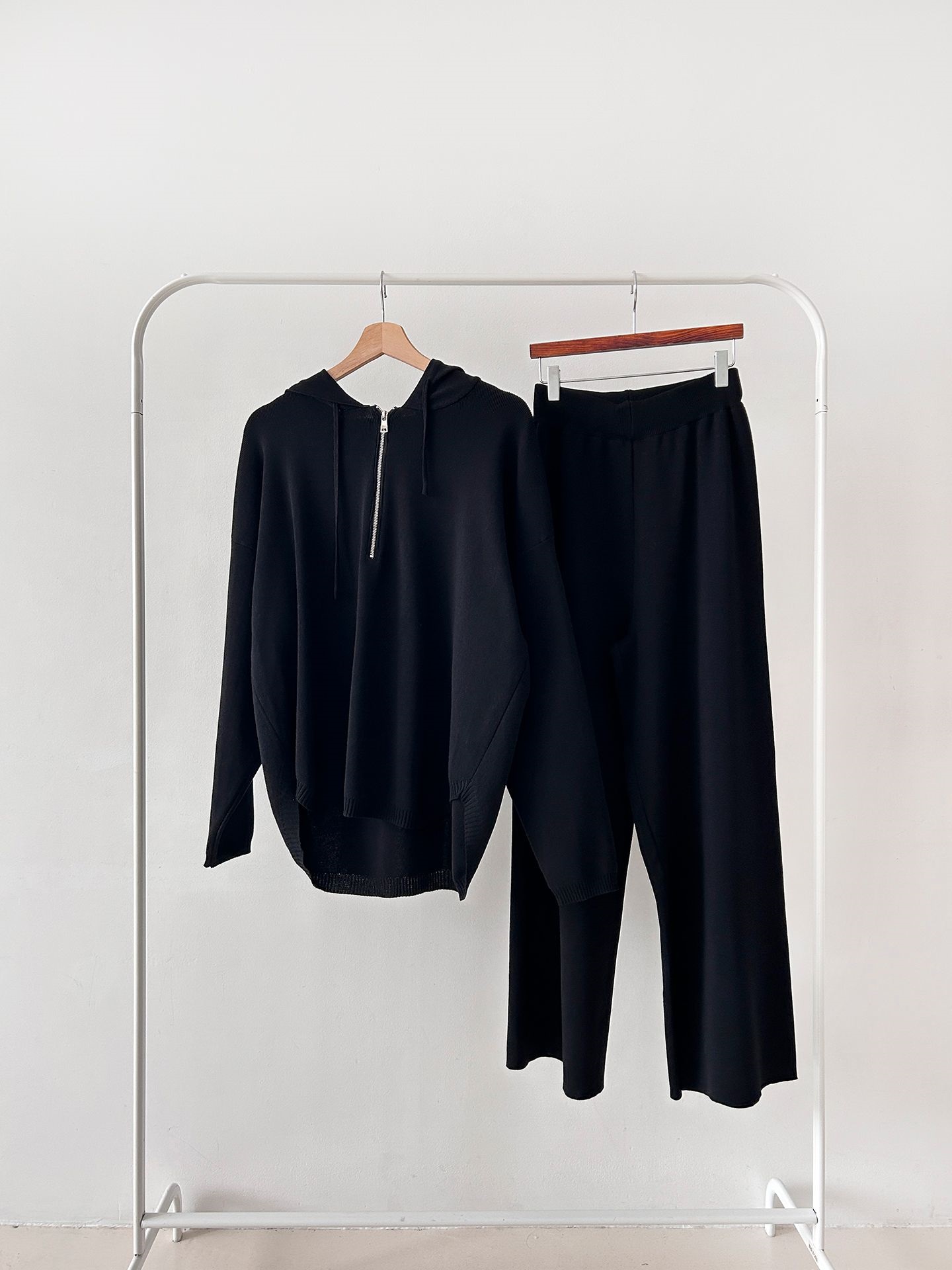 ハーフジップフードウエストゴムセットアップパンツニット | 詳細画像38