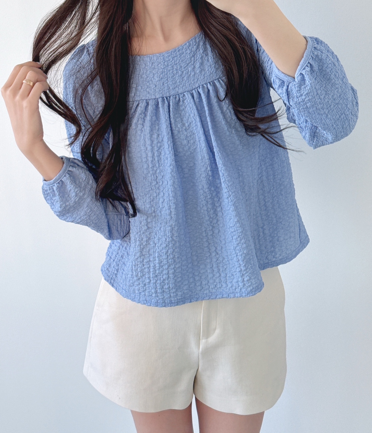 スクエアネックシャーリング長袖ブラウス | 詳細画像2