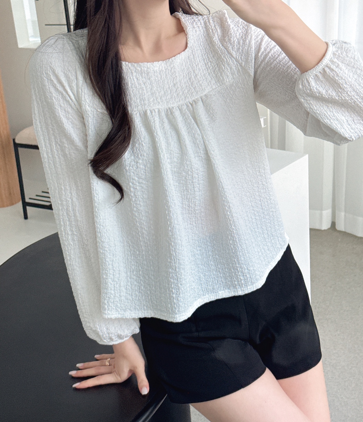 スクエアネックシャーリング長袖ブラウス | 詳細画像3