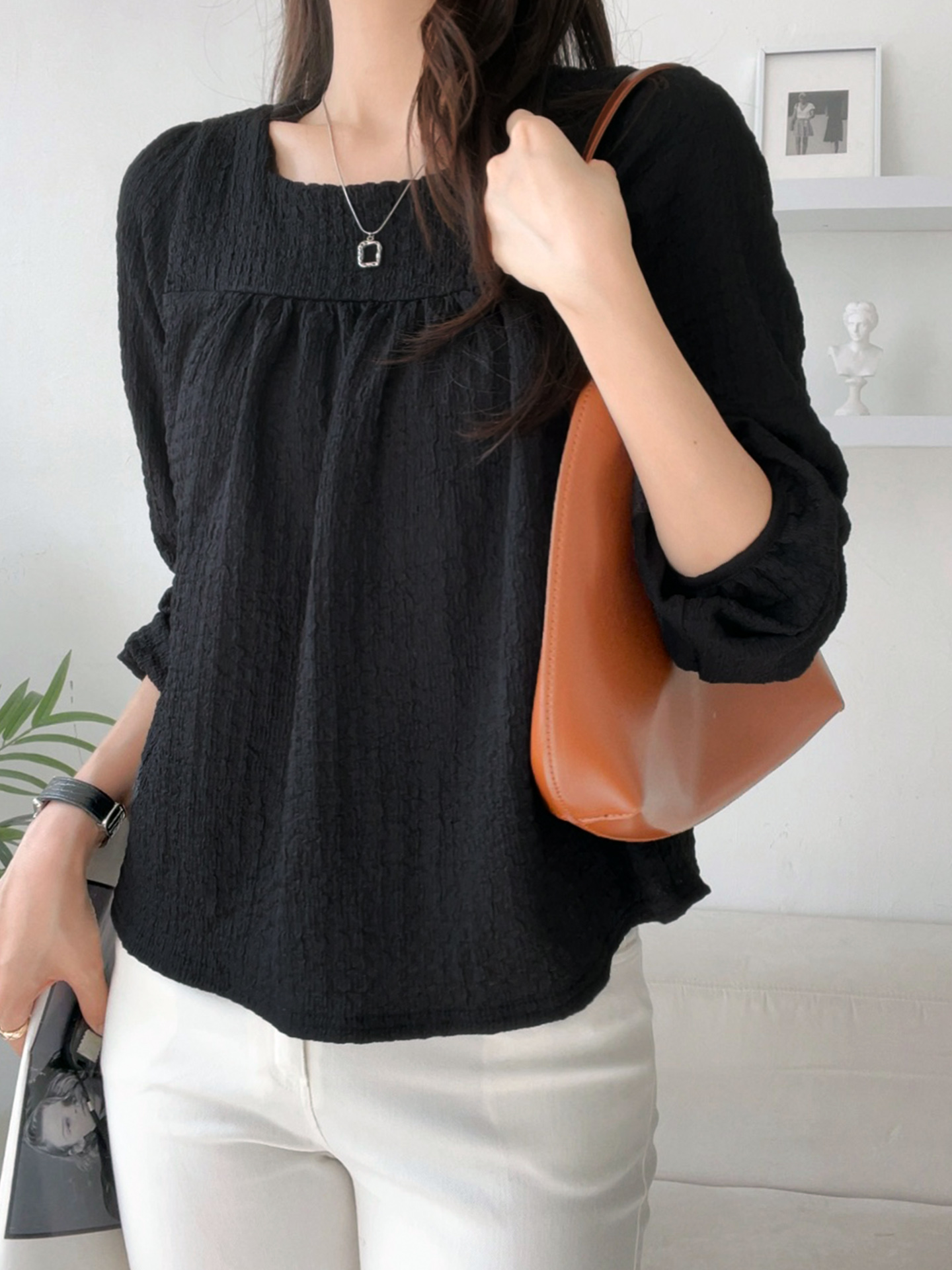 スクエアネックシャーリング長袖ブラウス | 詳細画像4