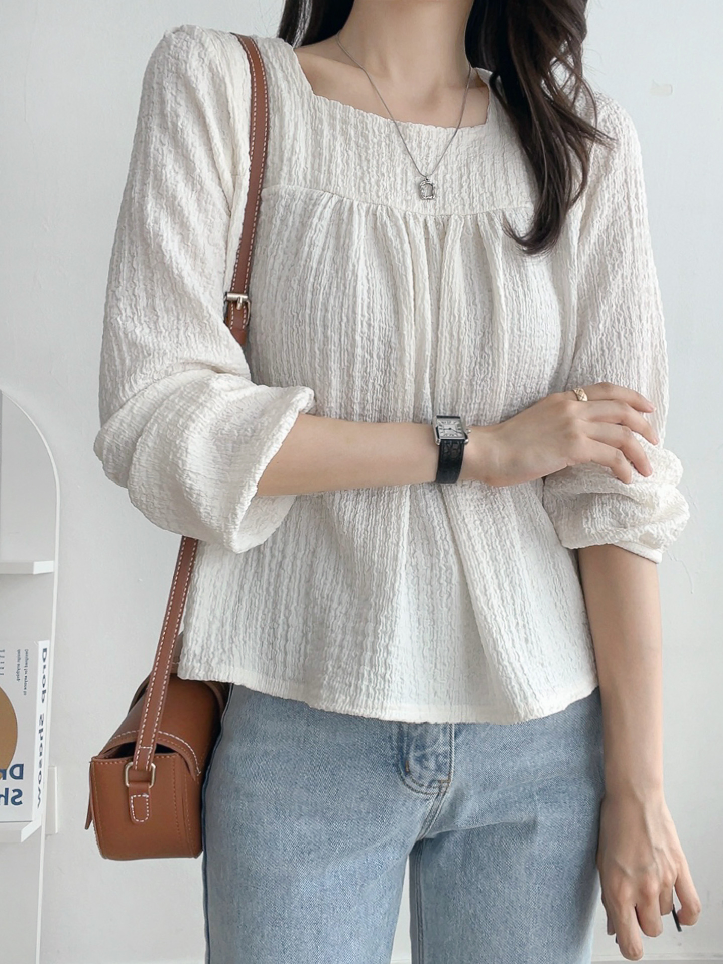 スクエアネックシャーリング長袖ブラウス | 詳細画像13