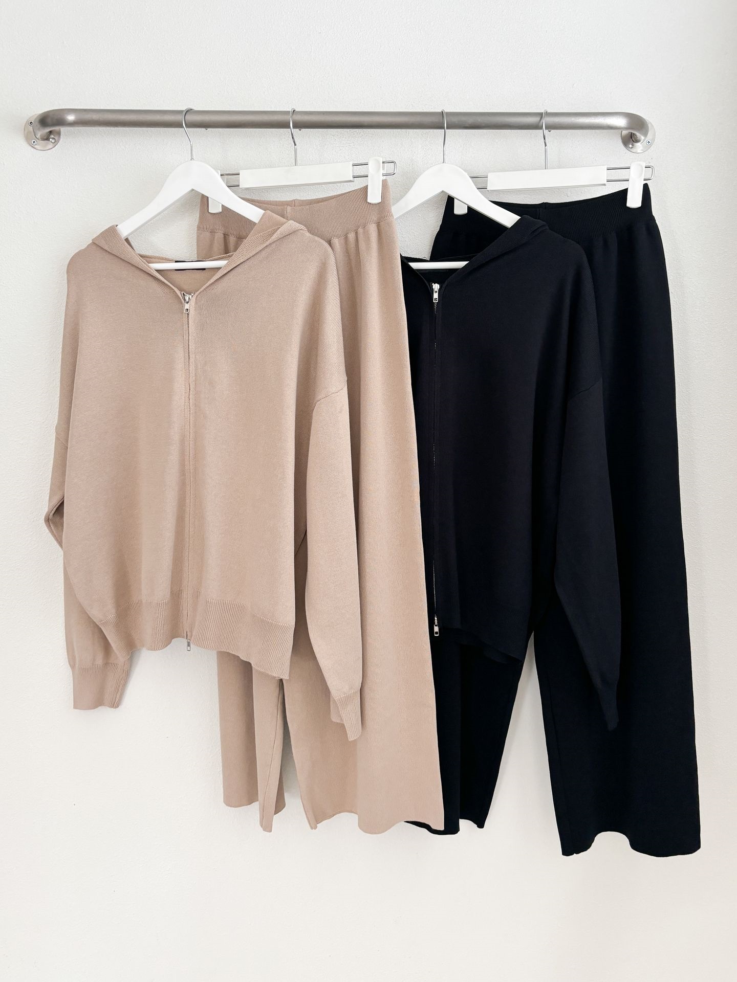 フードダブルジップウエストゴムルーズ長袖セットアップパンツカーディガン | 詳細画像2