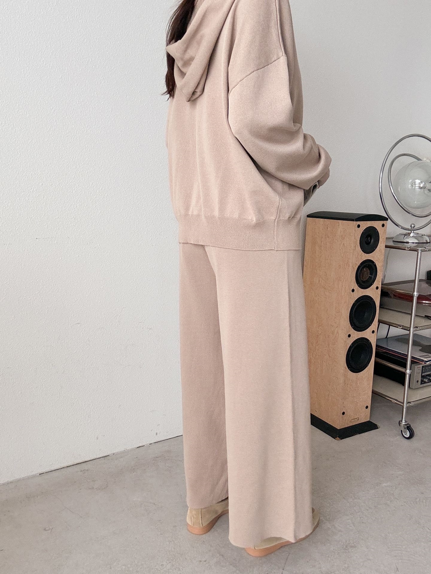 フードダブルジップウエストゴムルーズ長袖セットアップパンツカーディガン | 詳細画像13