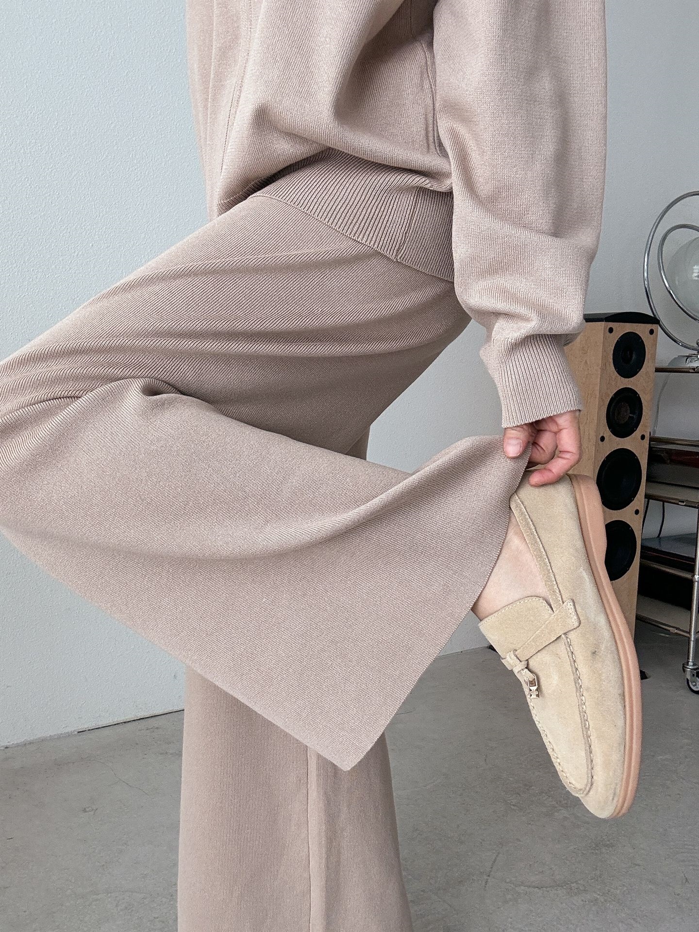 フードダブルジップウエストゴムルーズ長袖セットアップパンツカーディガン | 詳細画像21