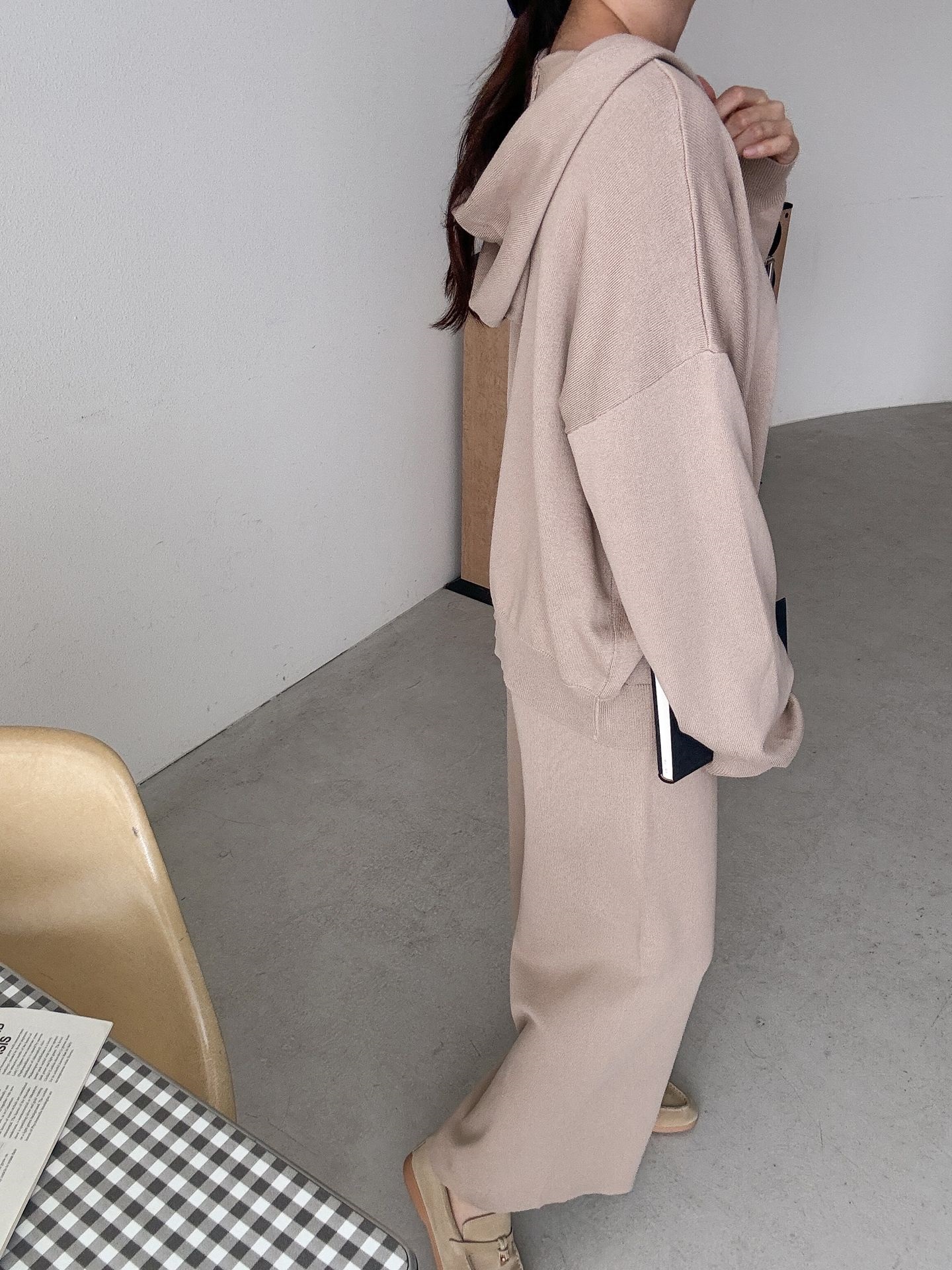 フードダブルジップウエストゴムルーズ長袖セットアップパンツカーディガン | 詳細画像22