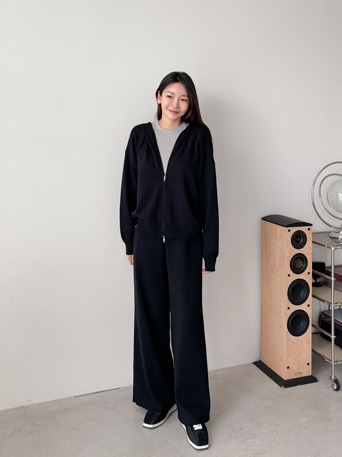 フードダブルジップウエストゴムルーズ長袖セットアップパンツカーディガン | 詳細画像24