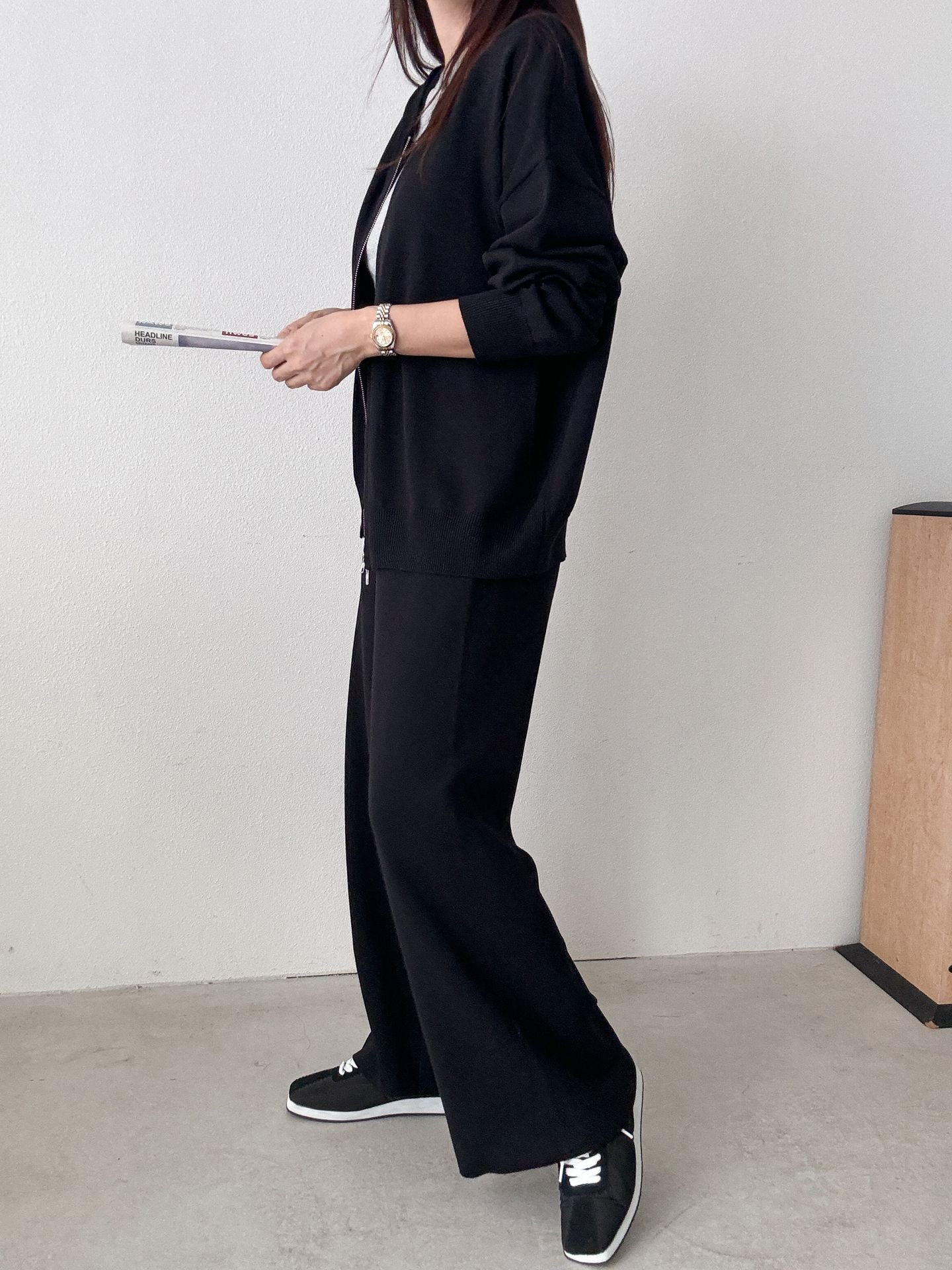 フードダブルジップウエストゴムルーズ長袖セットアップパンツカーディガン | 詳細画像32