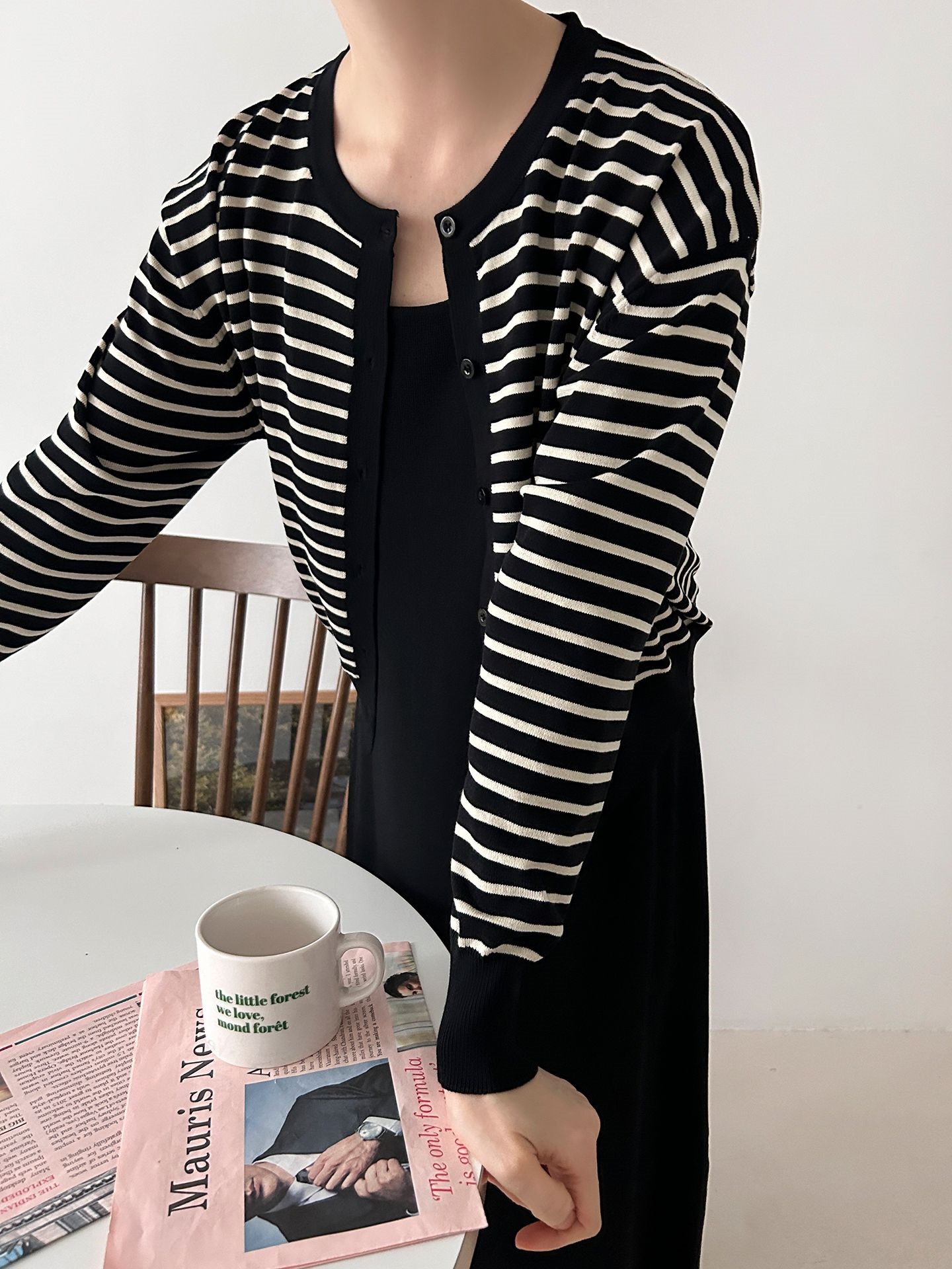 ラウンドネックロングボーダーワンピースカーディガンアンサンブル | 詳細画像9