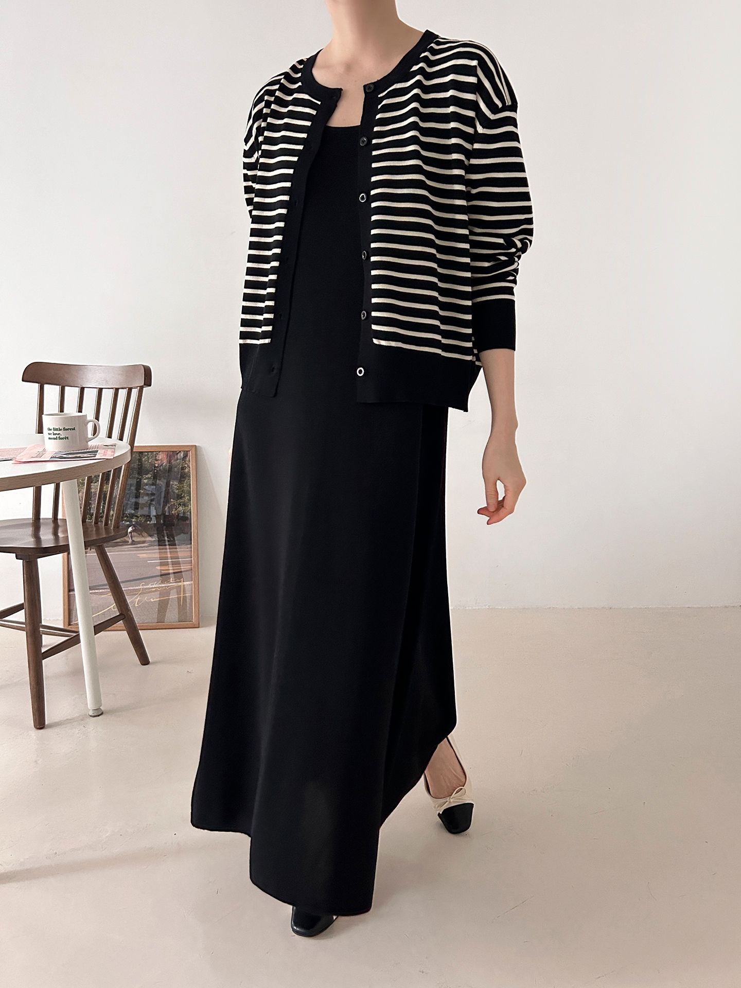ラウンドネックロングボーダーワンピースカーディガンアンサンブル | 詳細画像11