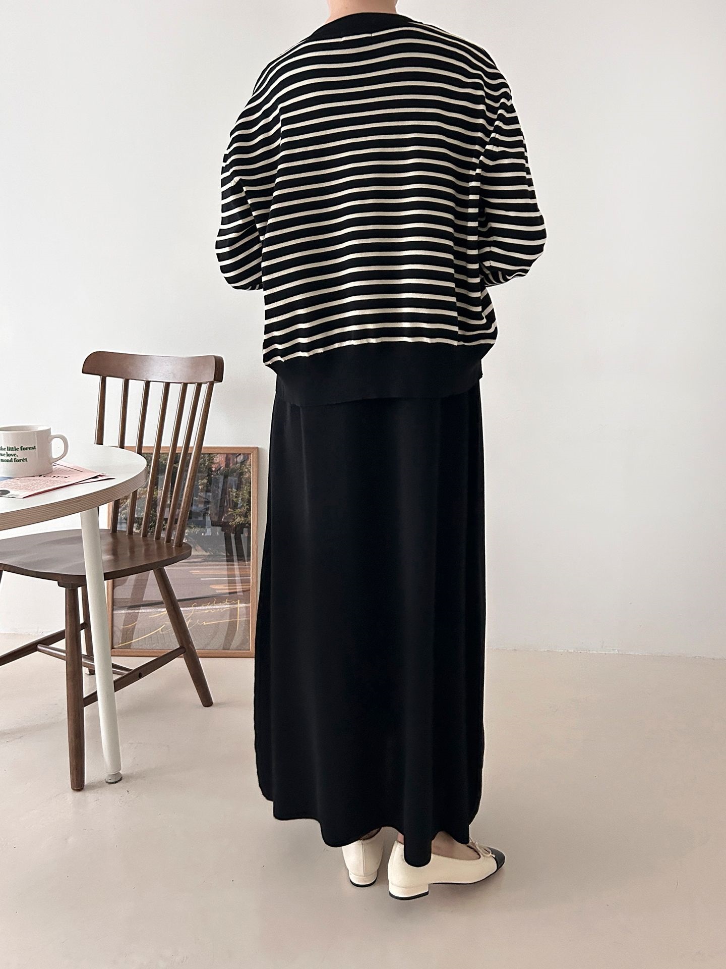 ラウンドネックロングボーダーワンピースカーディガンアンサンブル | 詳細画像17