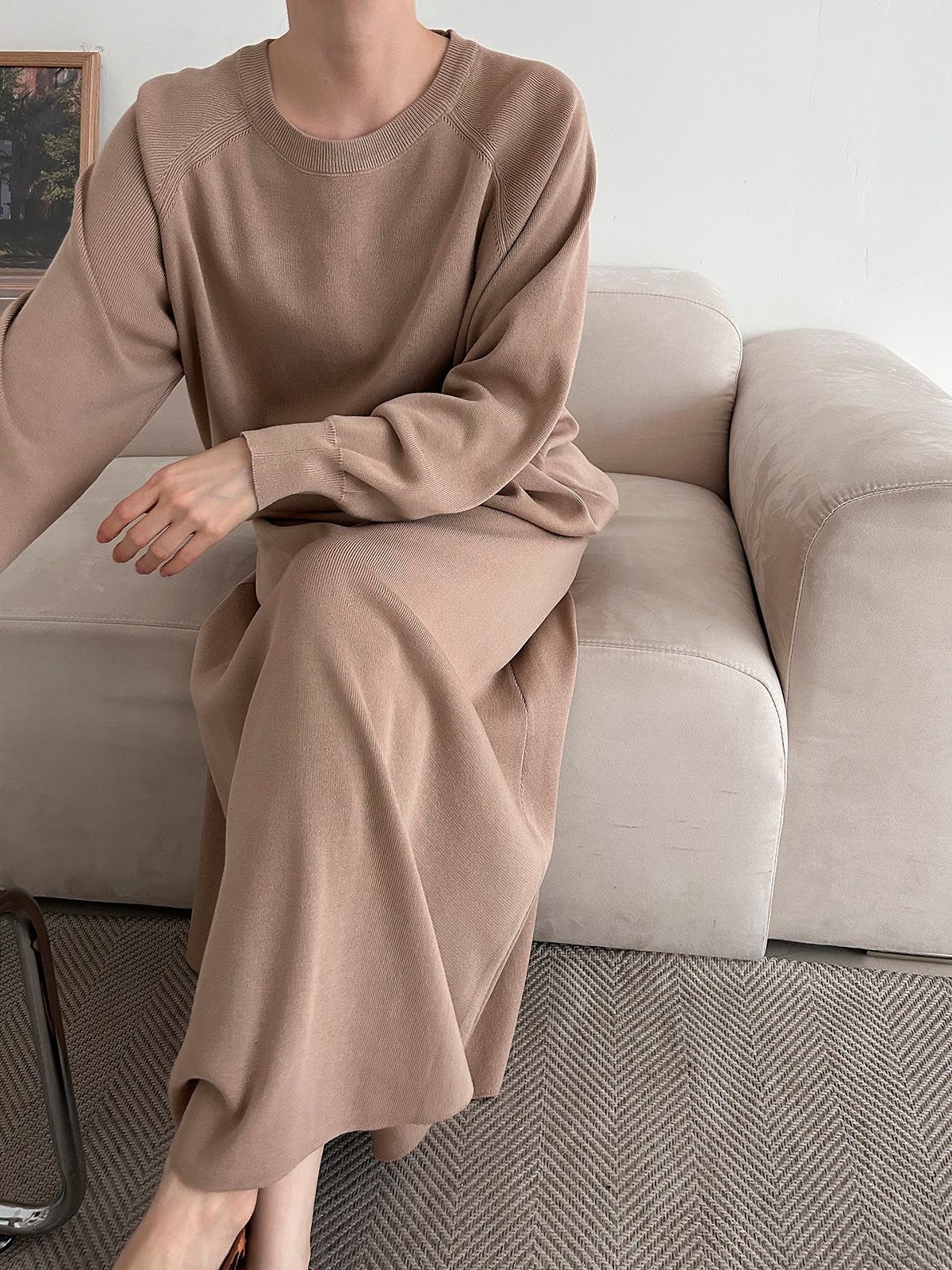 ラウンドネックウエストゴムラグランロングルーズセットアップスカートニット | 詳細画像17