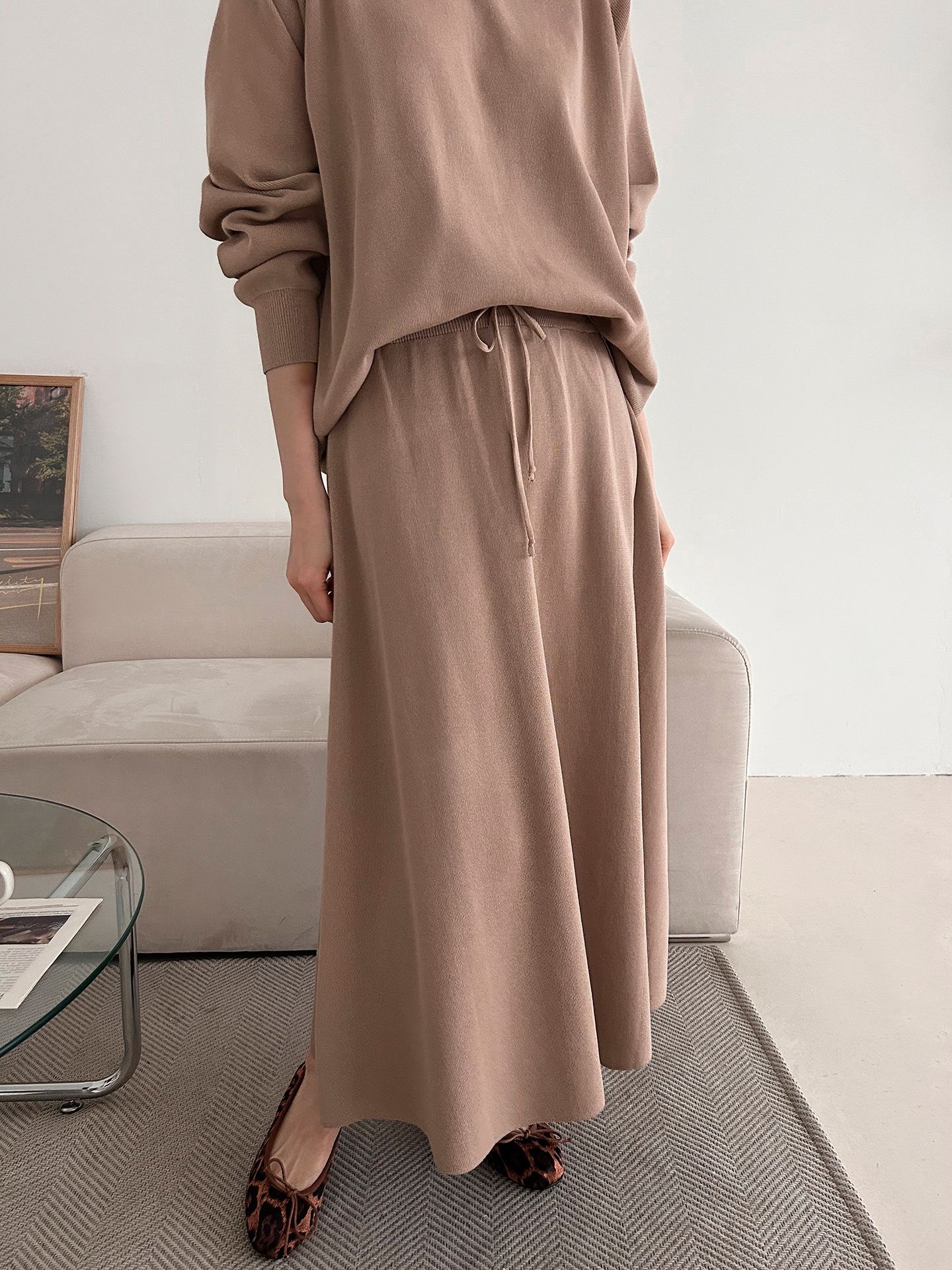 ラウンドネックウエストゴムラグランロングルーズセットアップスカートニット | 詳細画像7