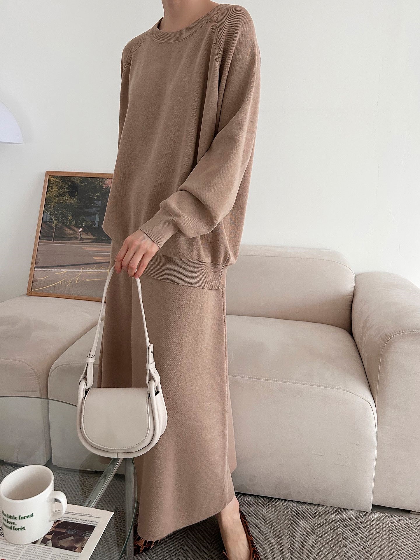 ラウンドネックウエストゴムラグランロングルーズセットアップスカートニット | 詳細画像13