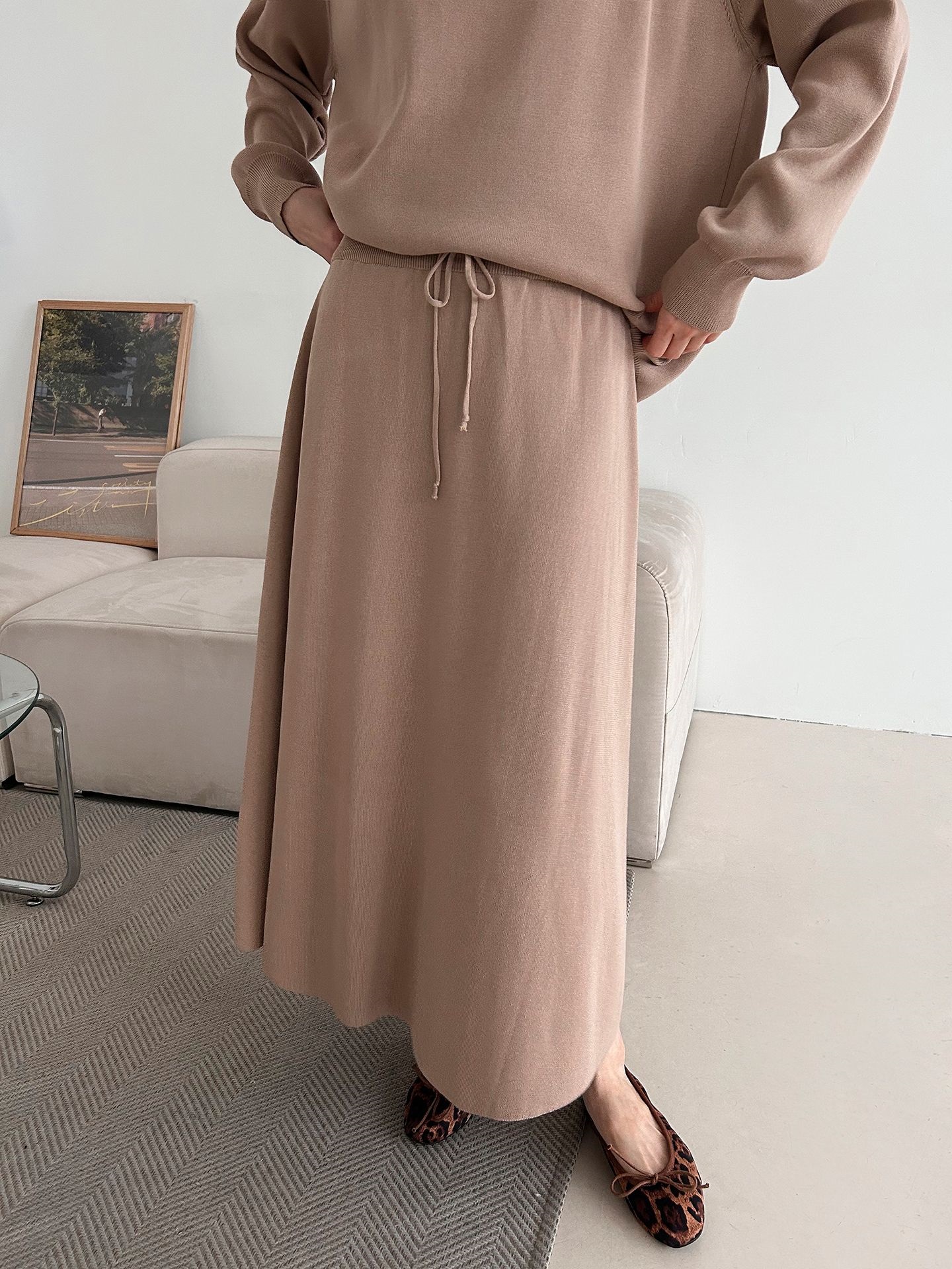 ラウンドネックウエストゴムラグランロングルーズセットアップスカートニット | 詳細画像15