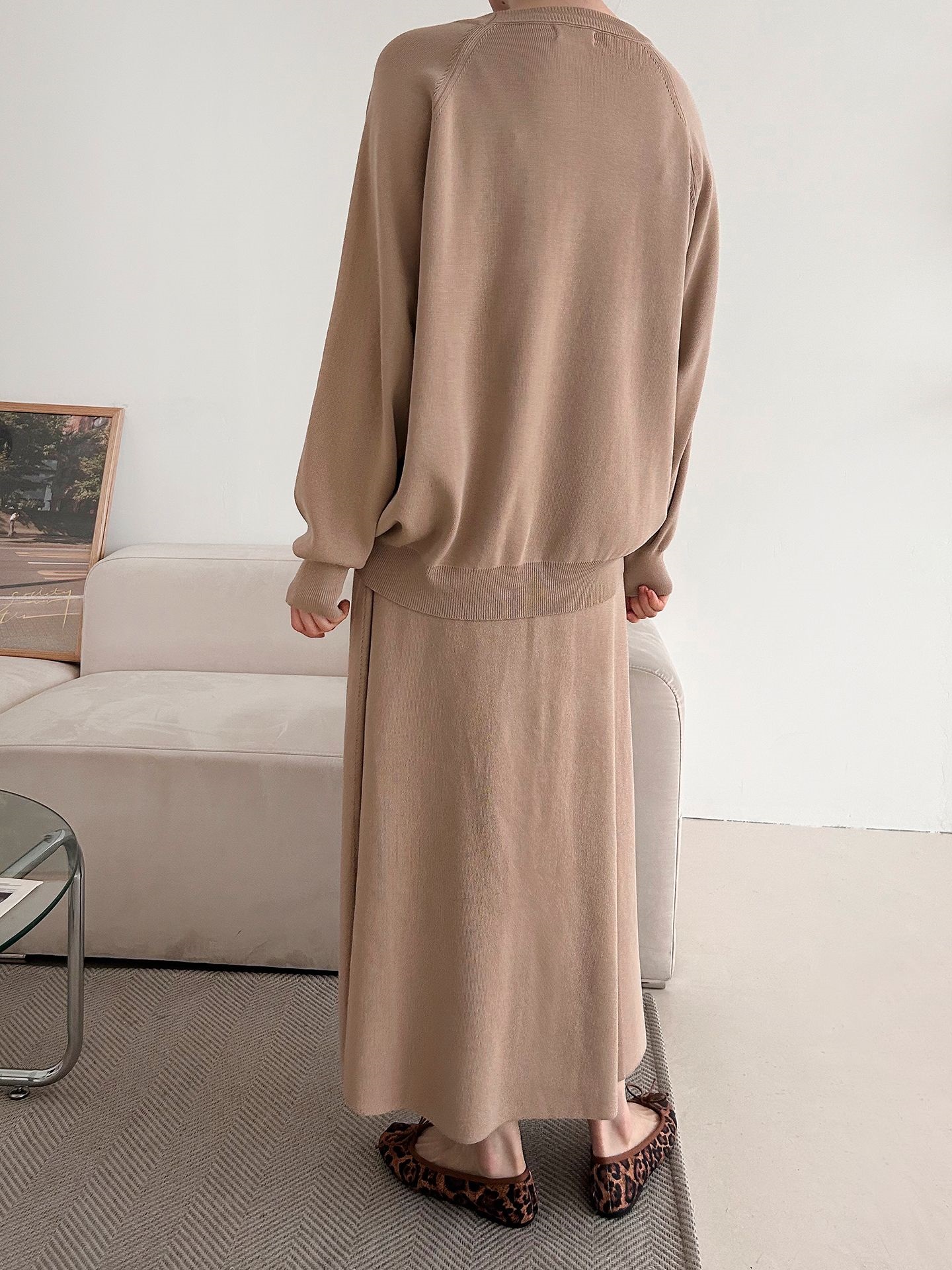 ラウンドネックウエストゴムラグランロングルーズセットアップスカートニット | 詳細画像16