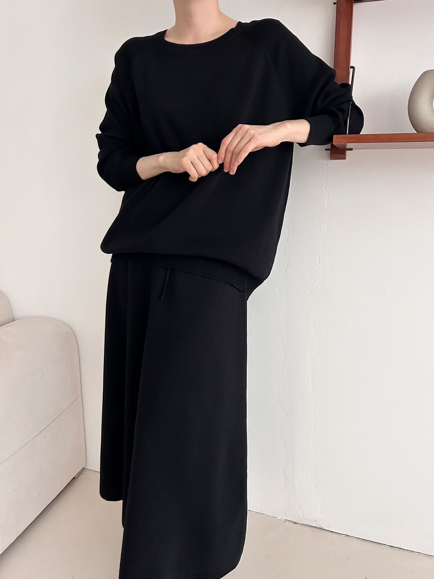 ラウンドネックウエストゴムラグランロングルーズセットアップスカートニット | 詳細画像22