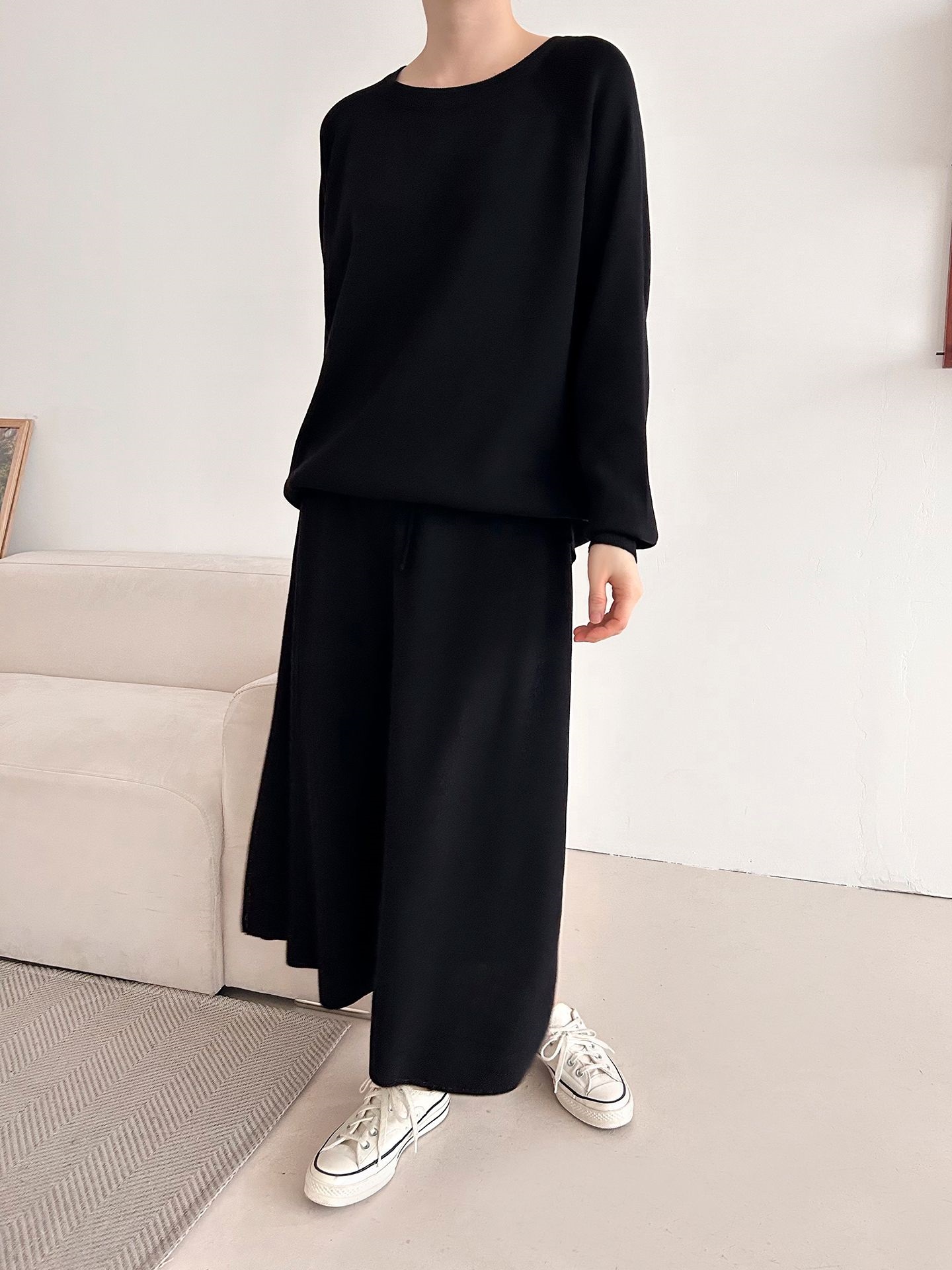 ラウンドネックウエストゴムラグランロングルーズセットアップスカートニット | 詳細画像18