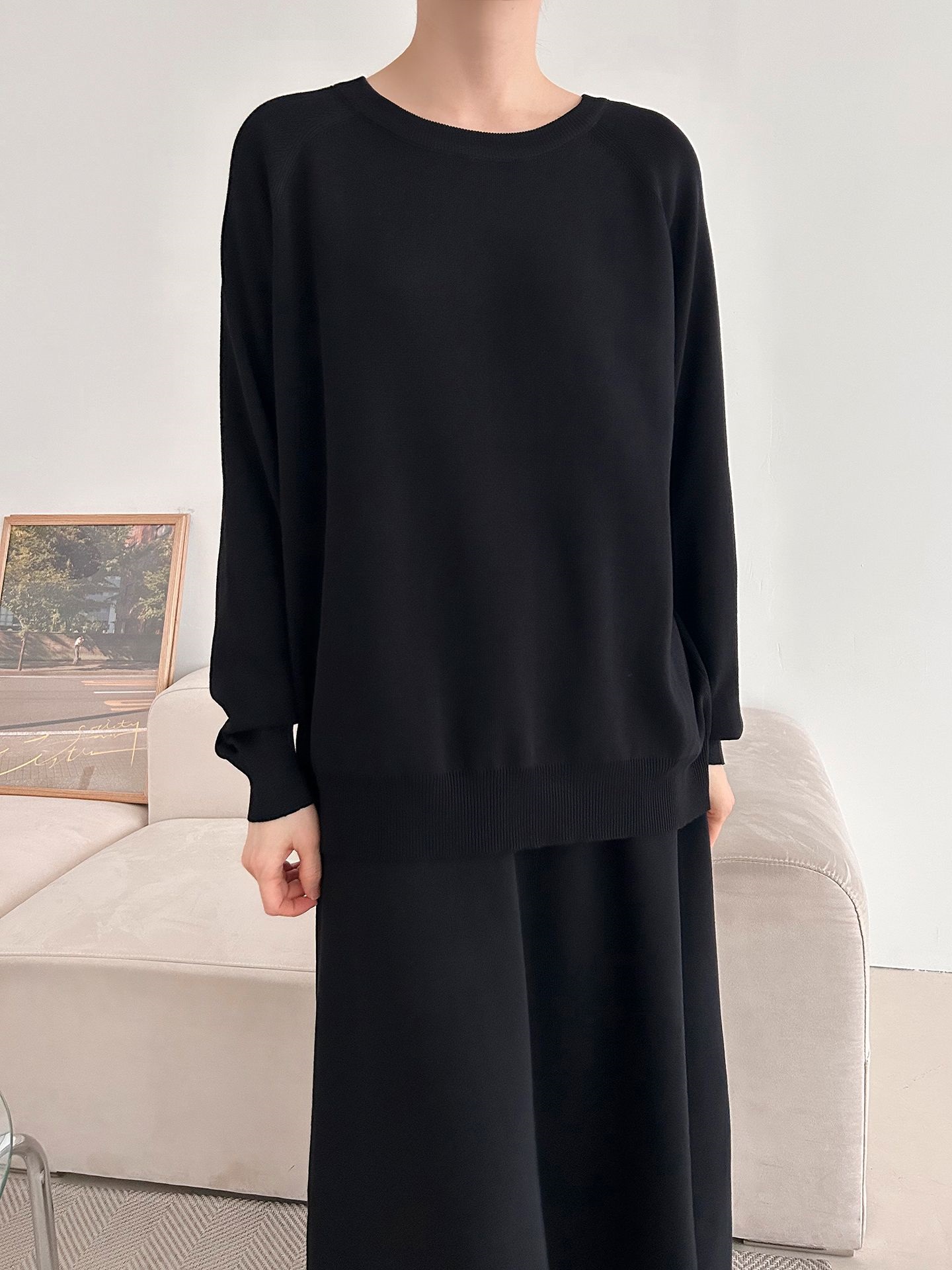 ラウンドネックウエストゴムラグランロングルーズセットアップスカートニット | 詳細画像21