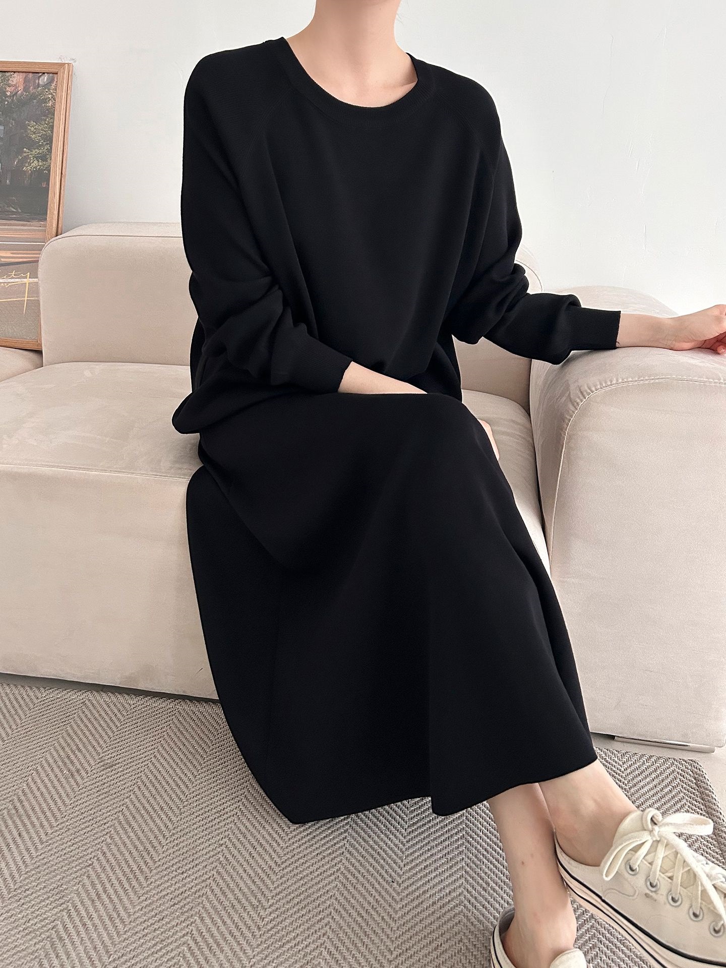 ラウンドネックウエストゴムラグランロングルーズセットアップスカートニット | 詳細画像24