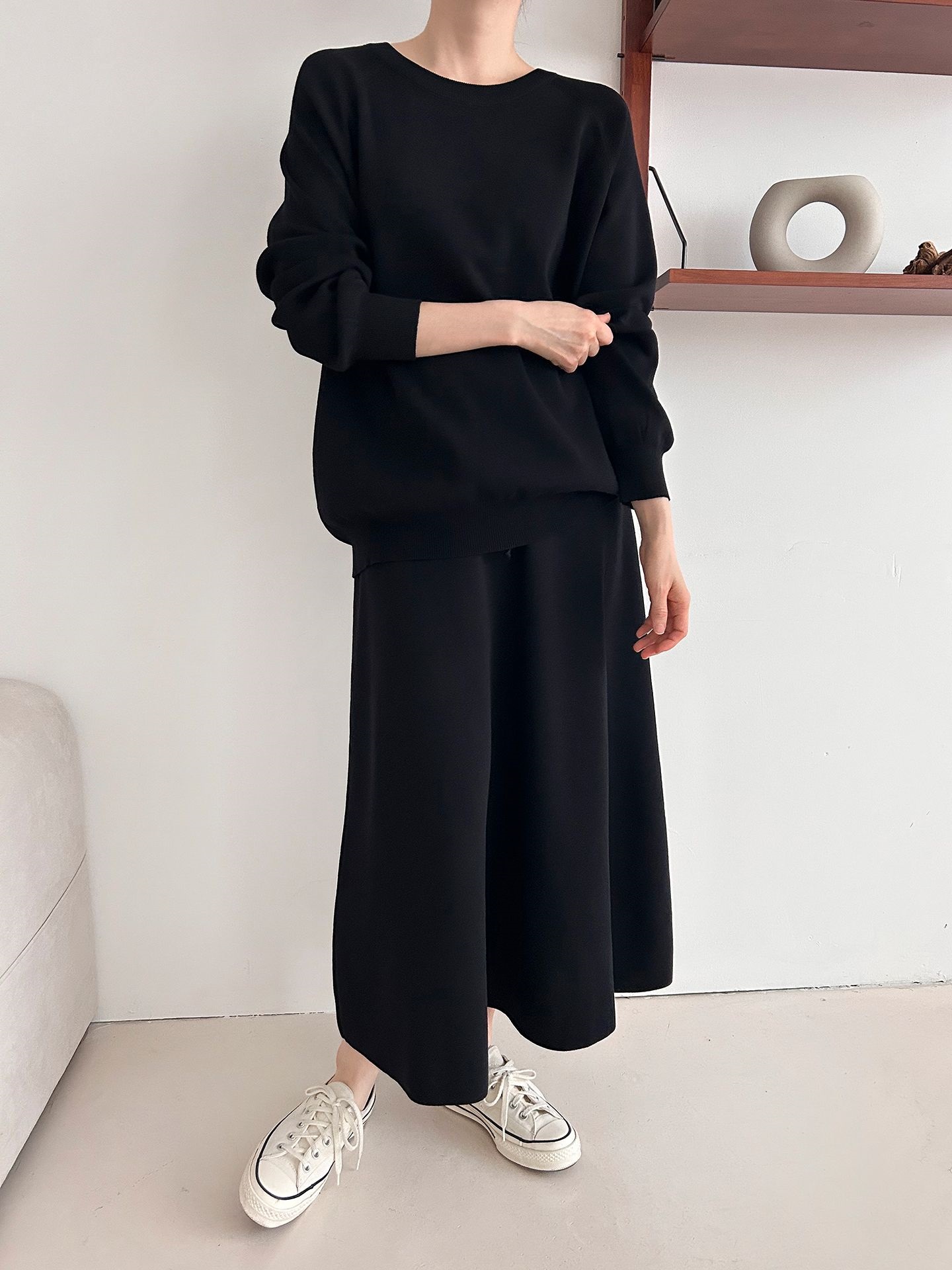 ラウンドネックウエストゴムラグランロングルーズセットアップスカートニット | 詳細画像26