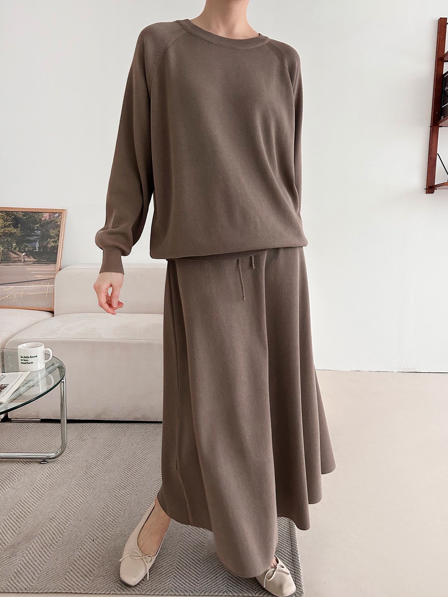 ラウンドネックウエストゴムラグランロングルーズセットアップスカートニット | 詳細画像27