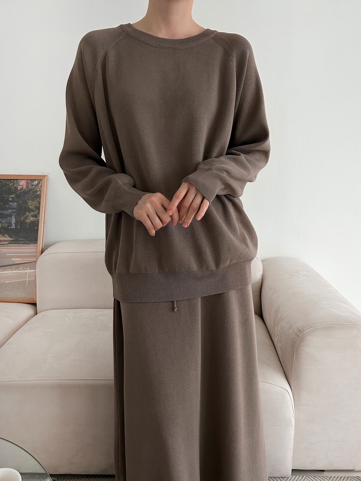 ラウンドネックウエストゴムラグランロングルーズセットアップスカートニット | 詳細画像28