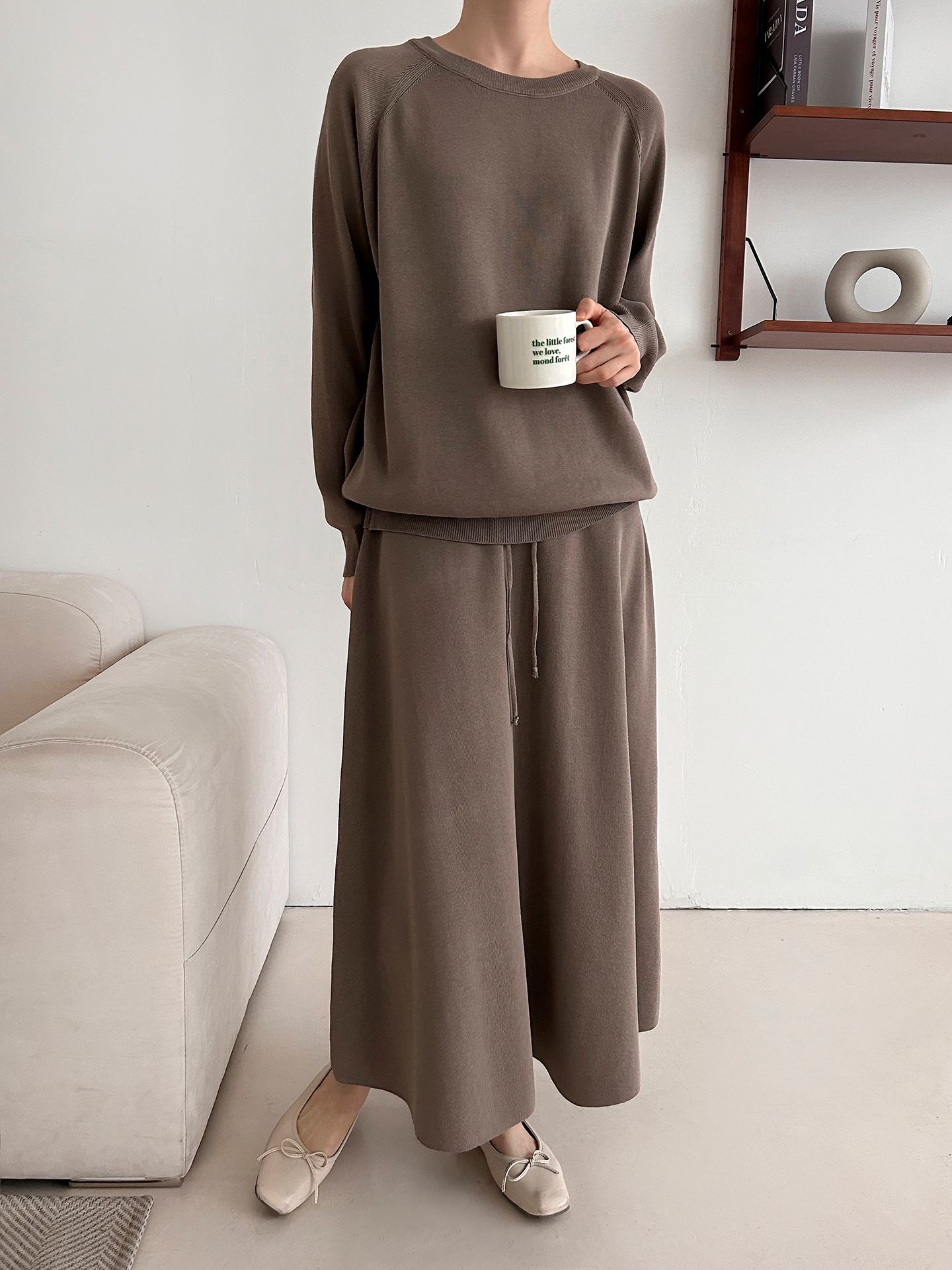 ラウンドネックウエストゴムラグランロングルーズセットアップスカートニット | 詳細画像29