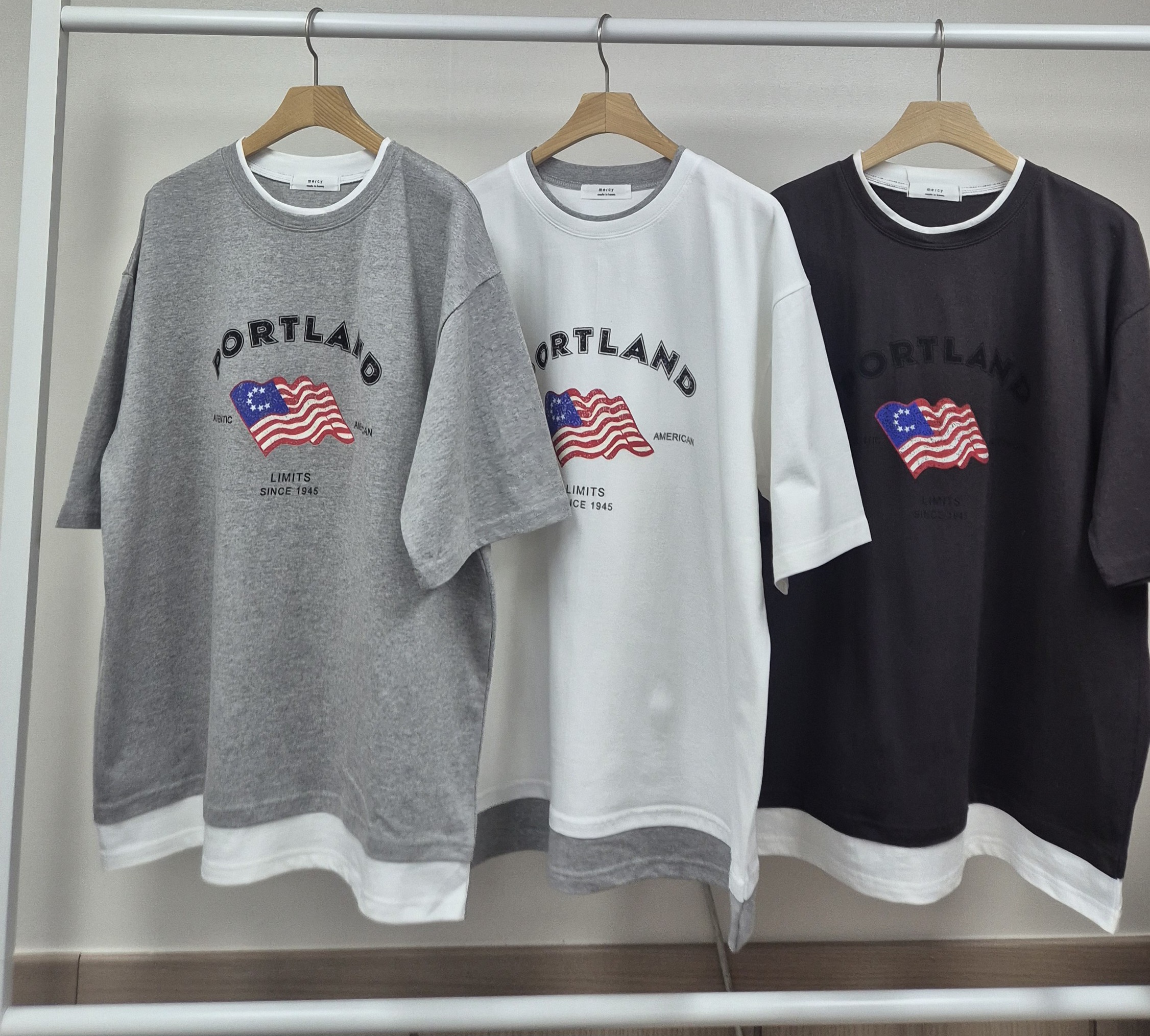 コットンラウンドネックボクシーレイヤード風半袖プリントTシャツ | 詳細画像7