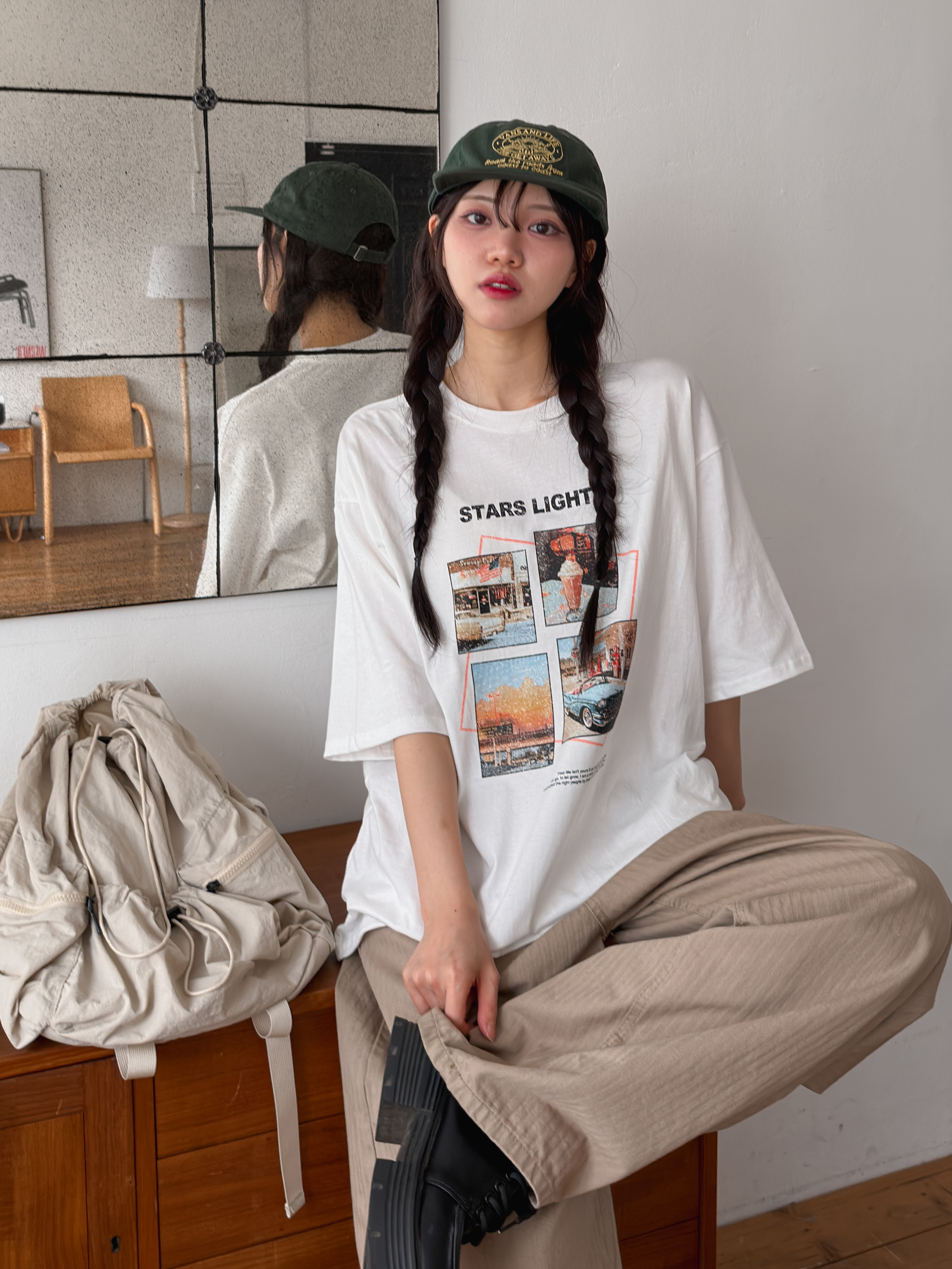 コットンラウンドネックボクシー半袖プリントTシャツ | 詳細画像5