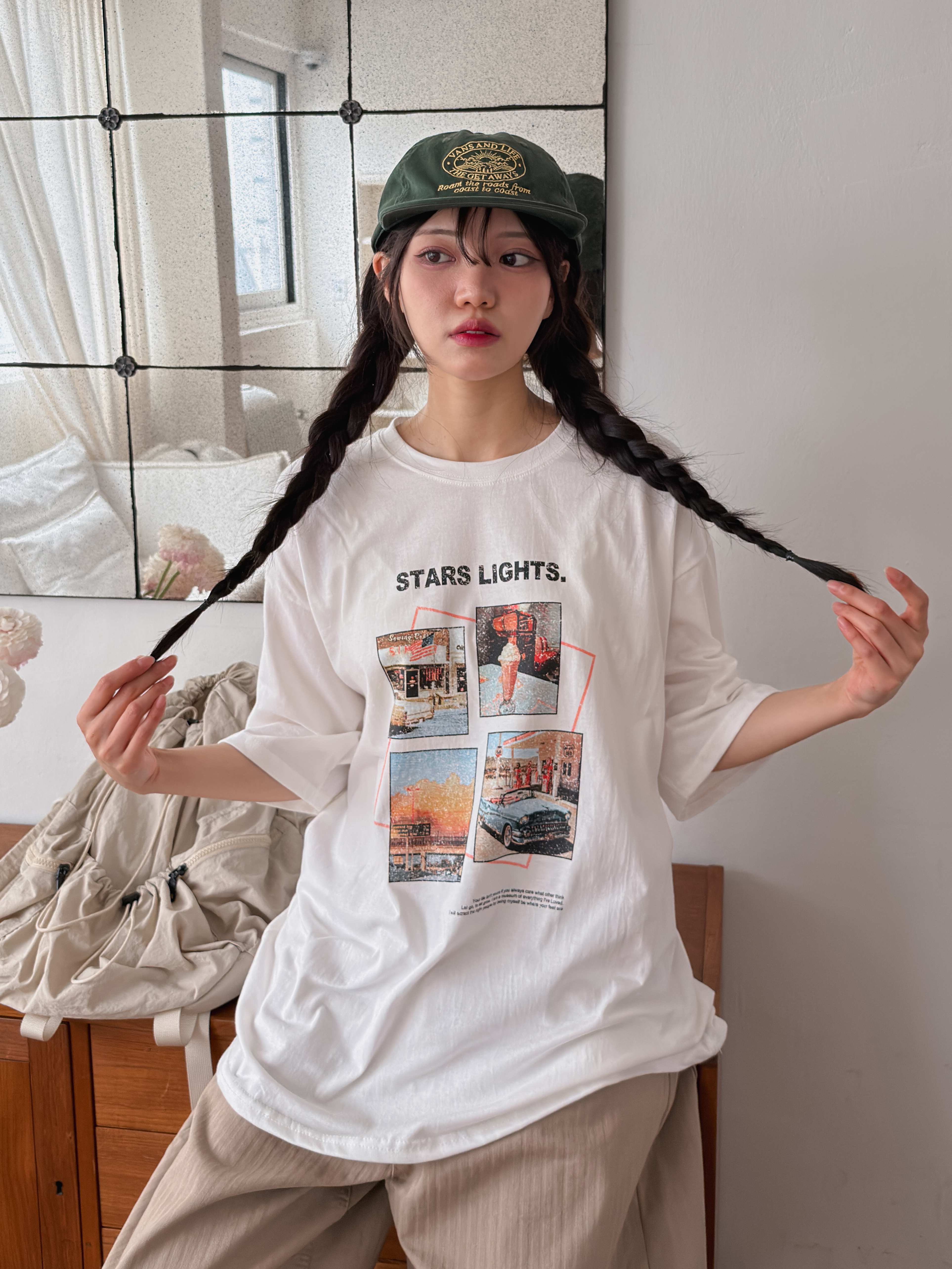 コットンラウンドネックボクシー半袖プリントTシャツ | 詳細画像7