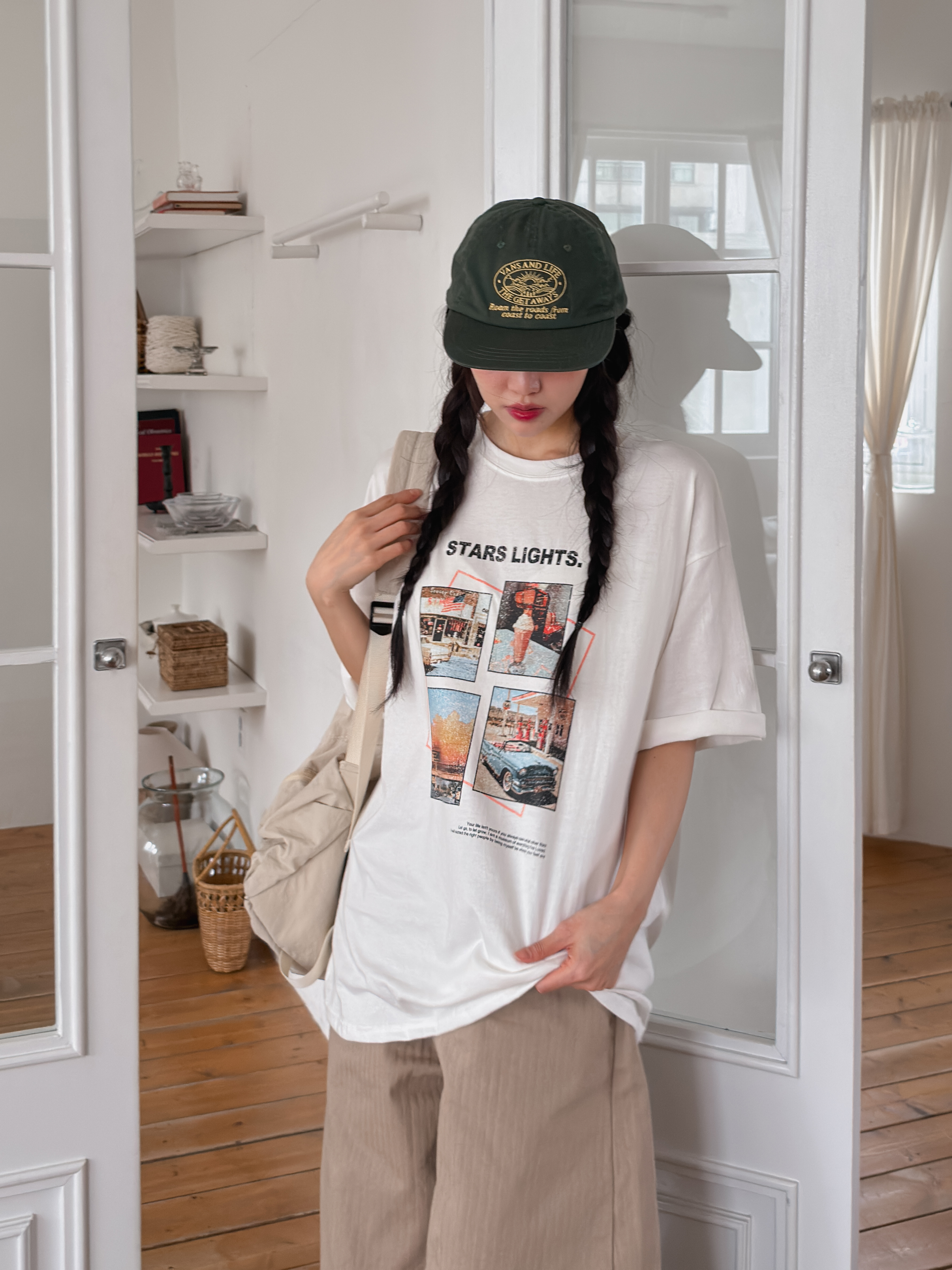 コットンラウンドネックボクシー半袖プリントTシャツ | 詳細画像4