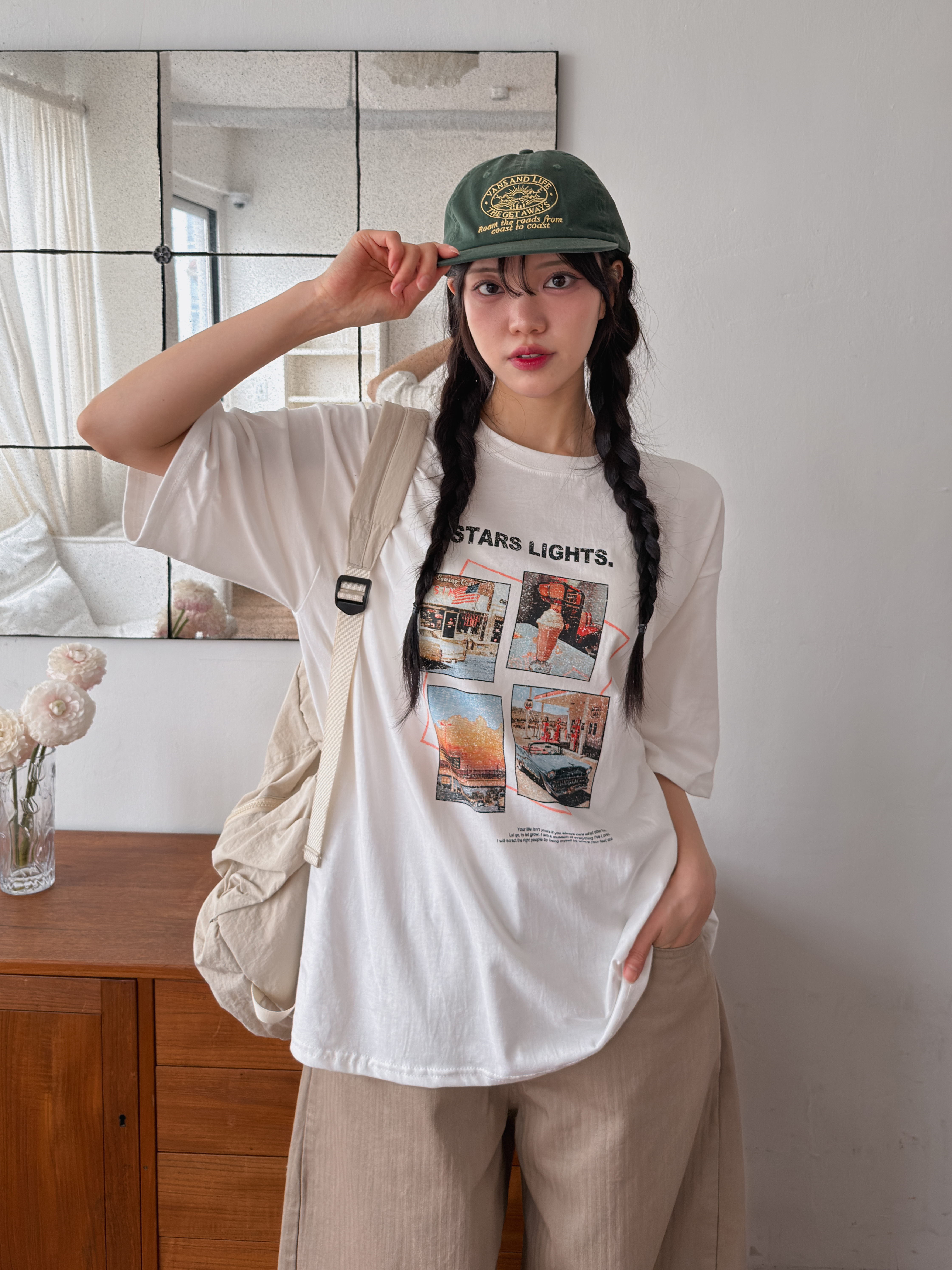 コットンラウンドネックボクシー半袖プリントTシャツ | 詳細画像10