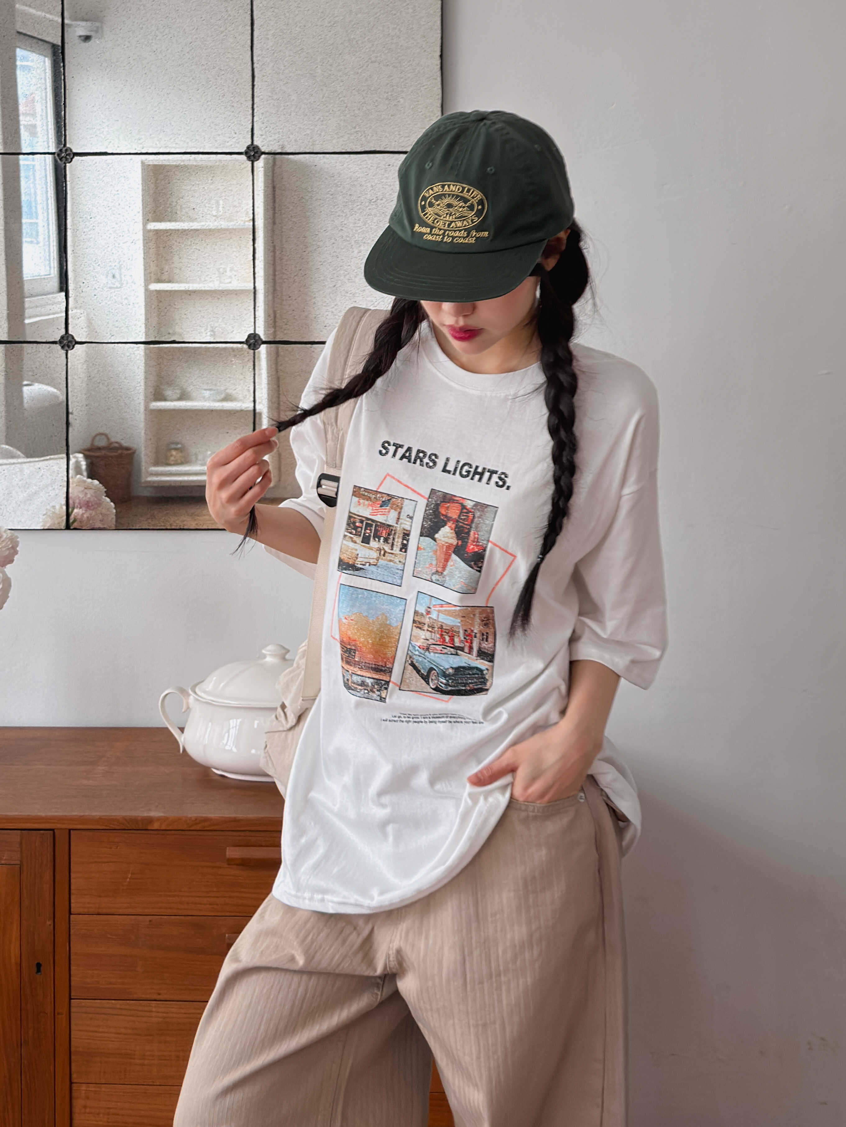 コットンラウンドネックボクシー半袖プリントTシャツ | 詳細画像6