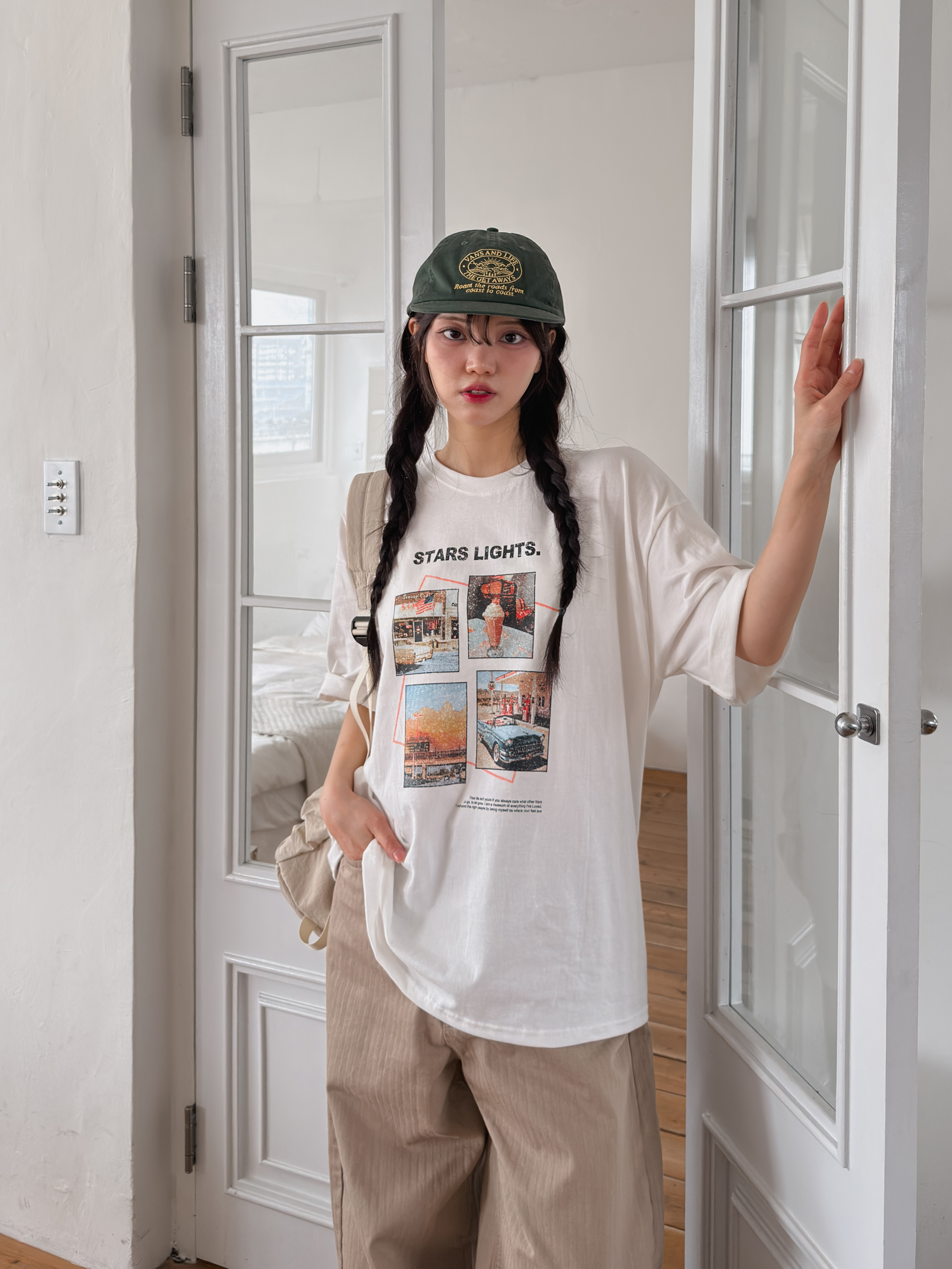 コットンラウンドネックボクシー半袖プリントTシャツ | 詳細画像9