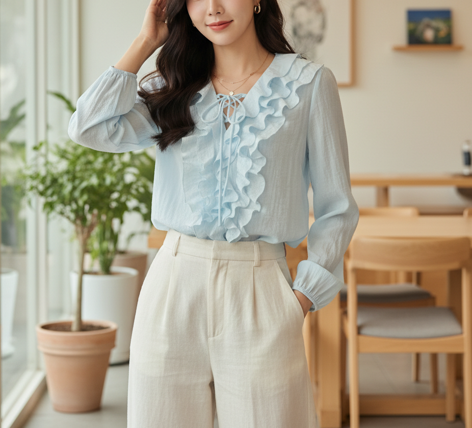 リボンラッフル長袖ブラウス | 詳細画像3