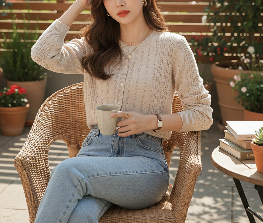 コットンラウンドネックパンチングカーディガン | 詳細画像7