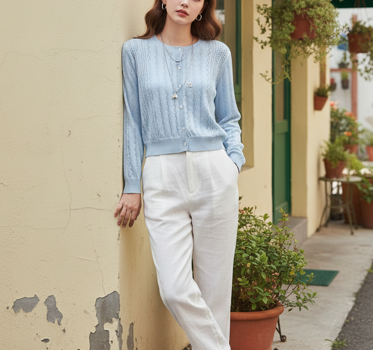 コットンラウンドネックパンチングカーディガン | 詳細画像3