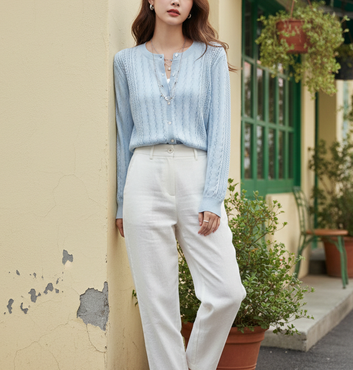 コットンラウンドネックパンチングカーディガン | 詳細画像4