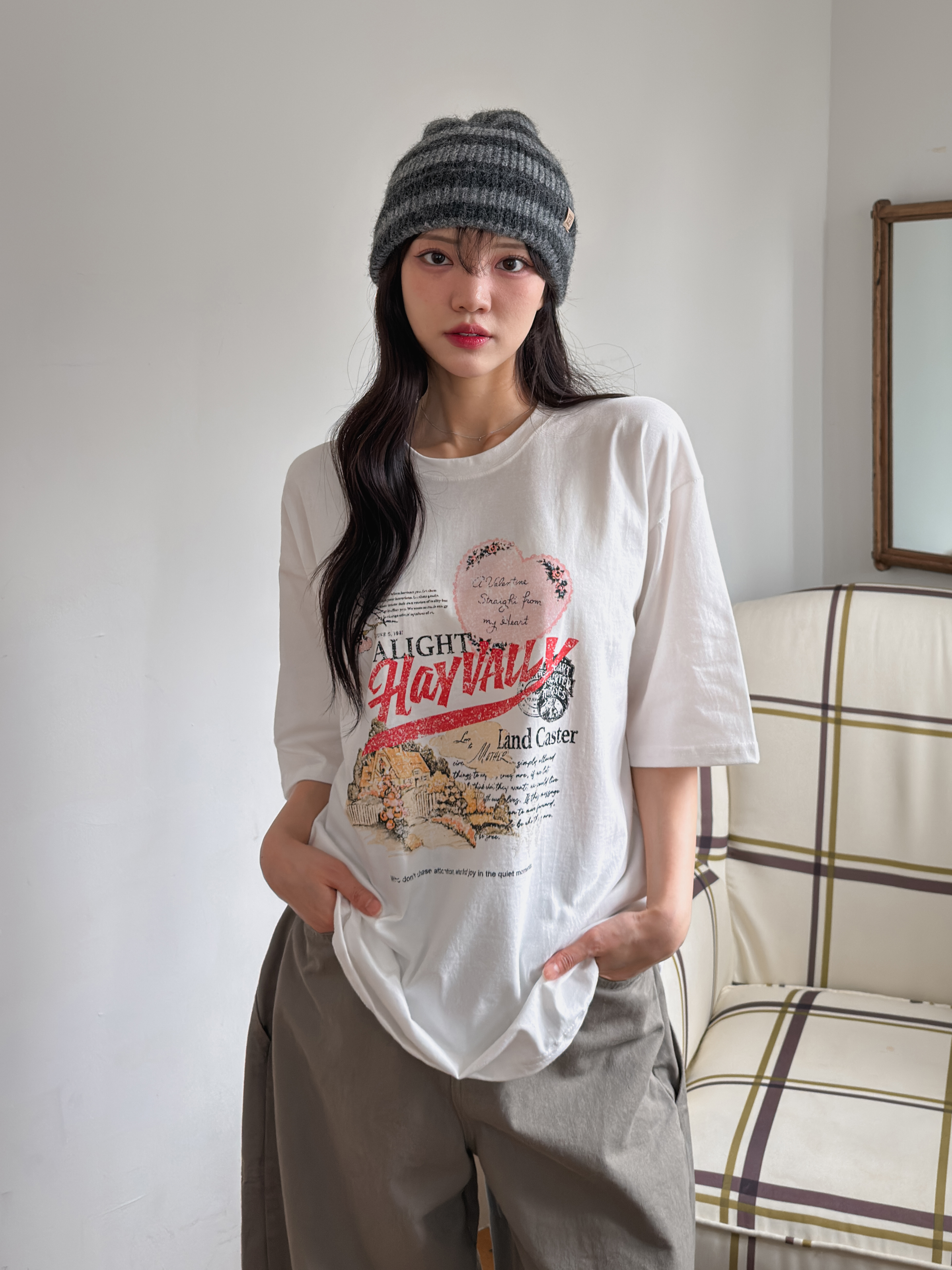 コットンラウンドネックルーズ半袖プリントTシャツ | 詳細画像3