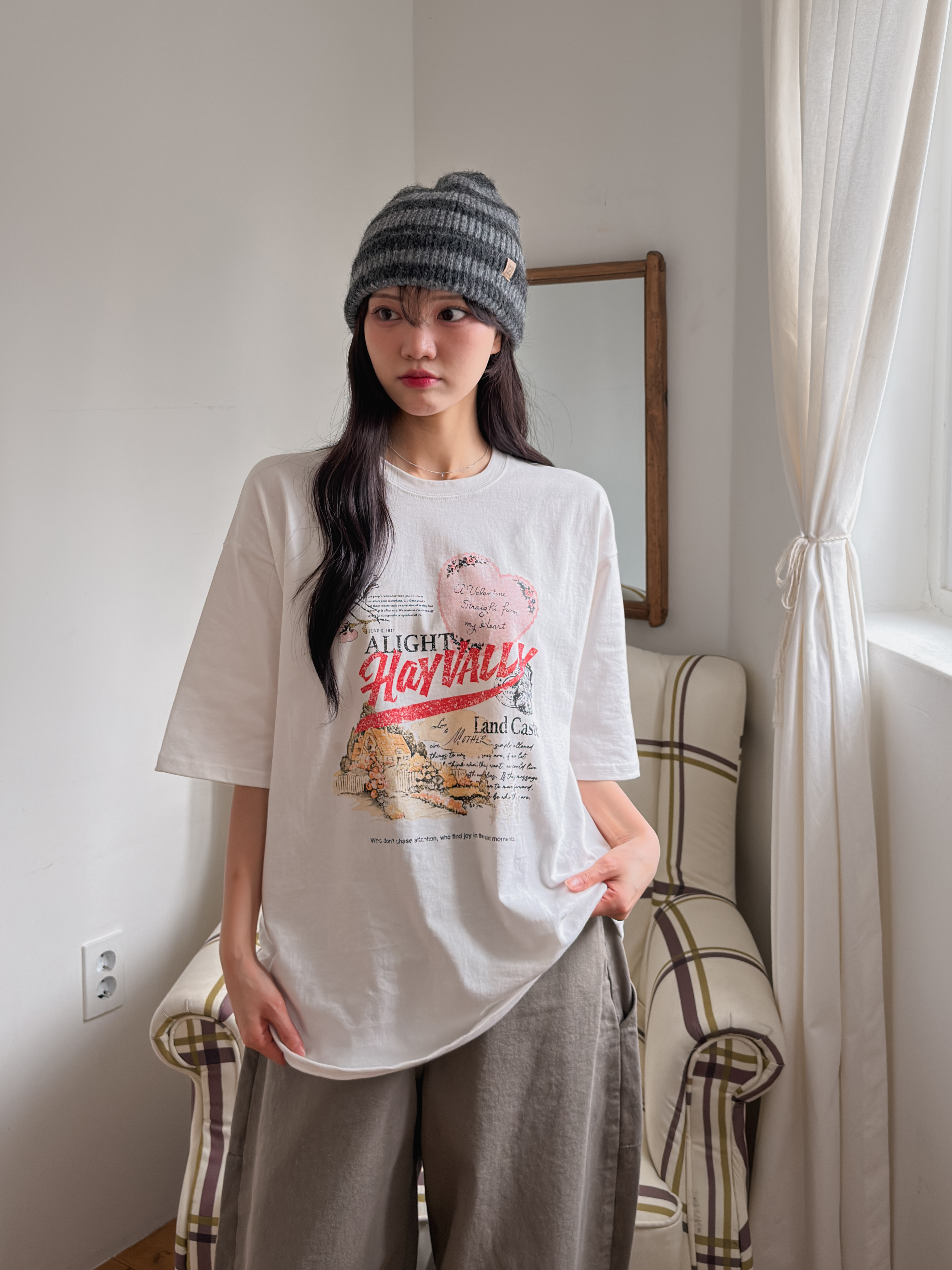 コットンラウンドネックルーズ半袖プリントTシャツ | 詳細画像5