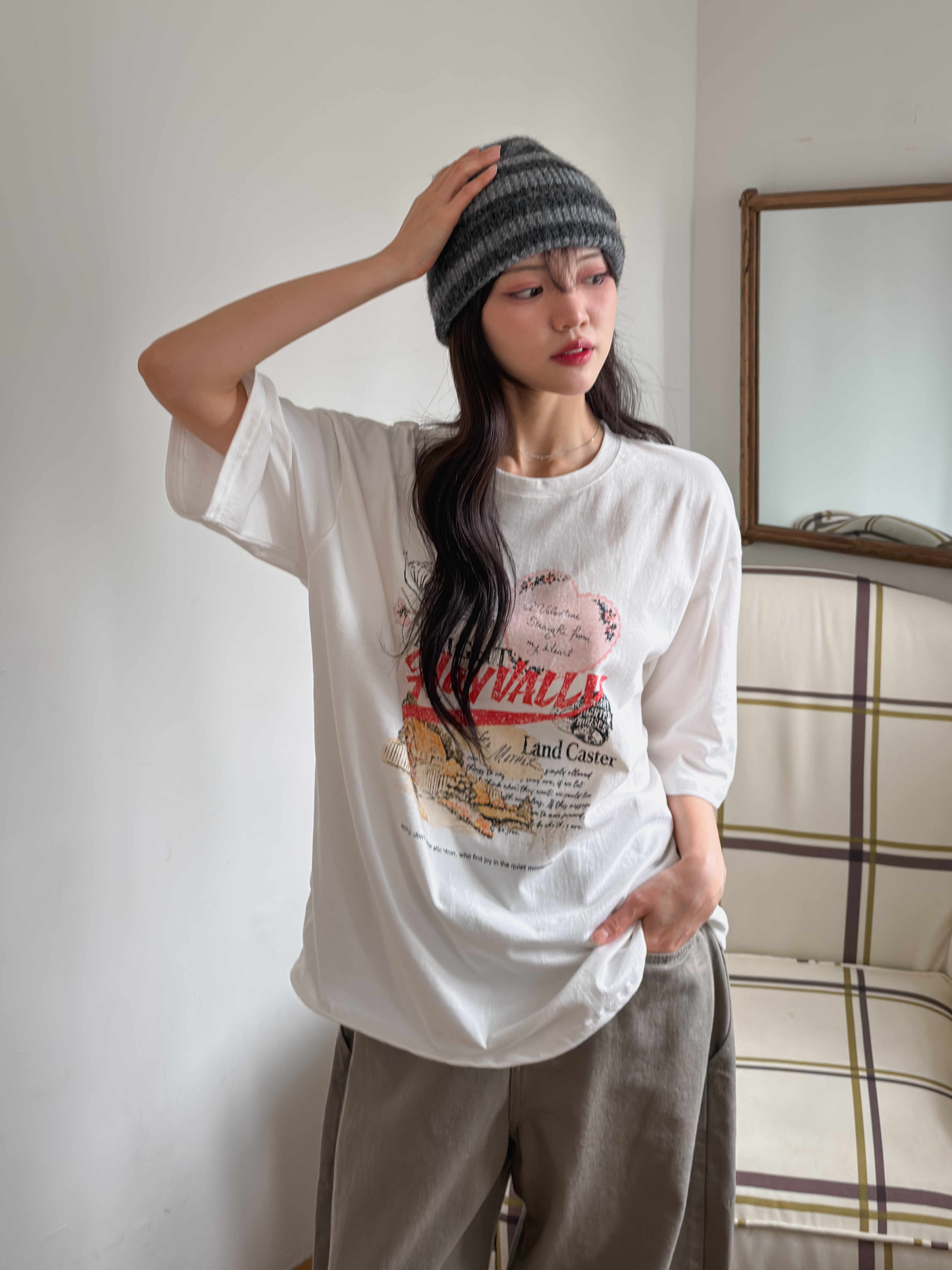 コットンラウンドネックルーズ半袖プリントTシャツ | 詳細画像4