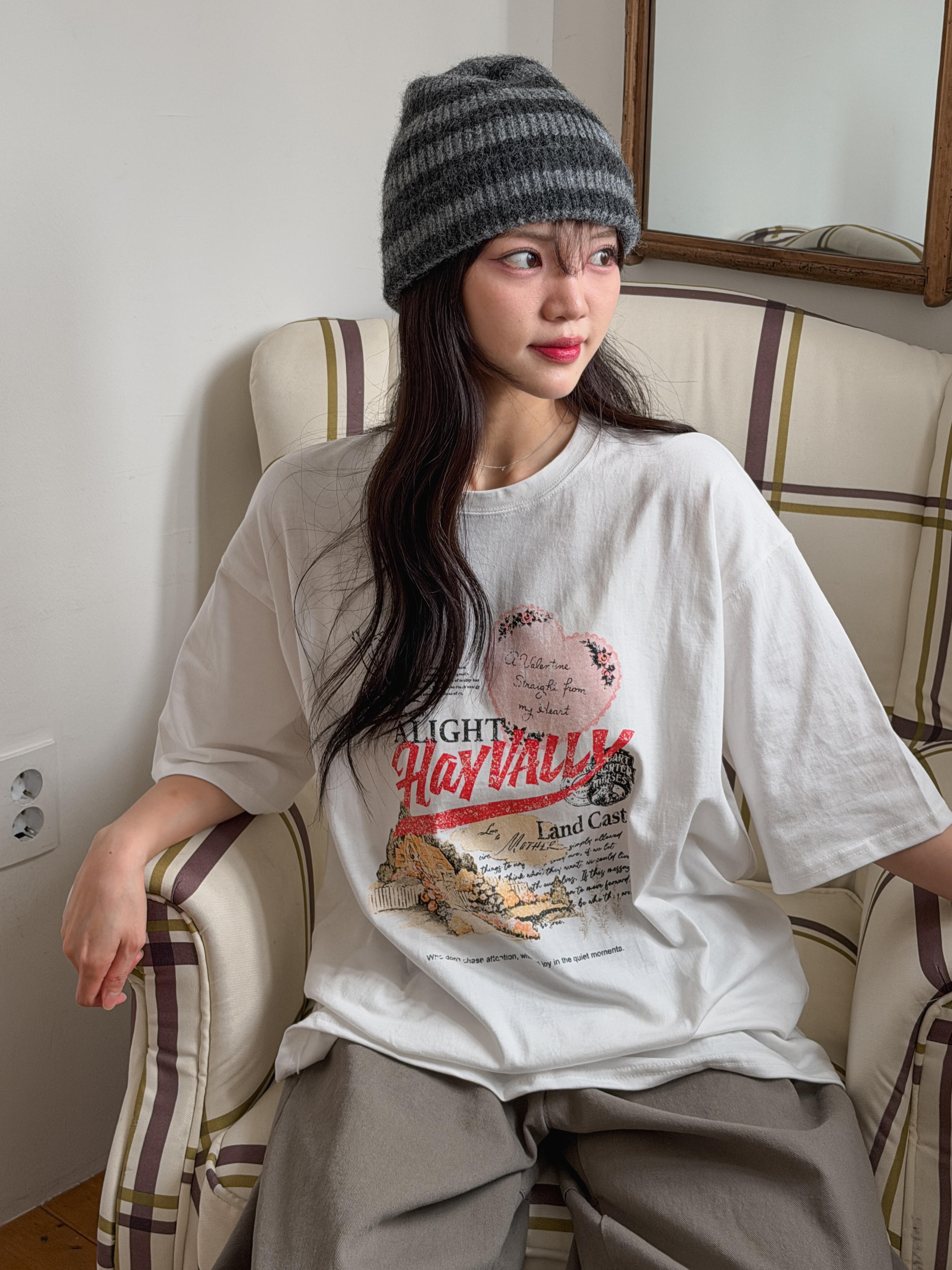 コットンラウンドネックルーズ半袖プリントTシャツ | 詳細画像2